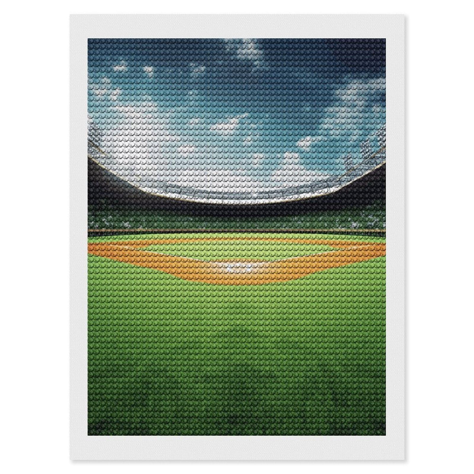 JTREHY Green Baseball Field Backdrop Diamond Art Kits Personalized DIY Round Diamond Painting Kits for Beginner Full Drill Diamonds Dots Paintings for Adults Gem Art Crafts Home Decor