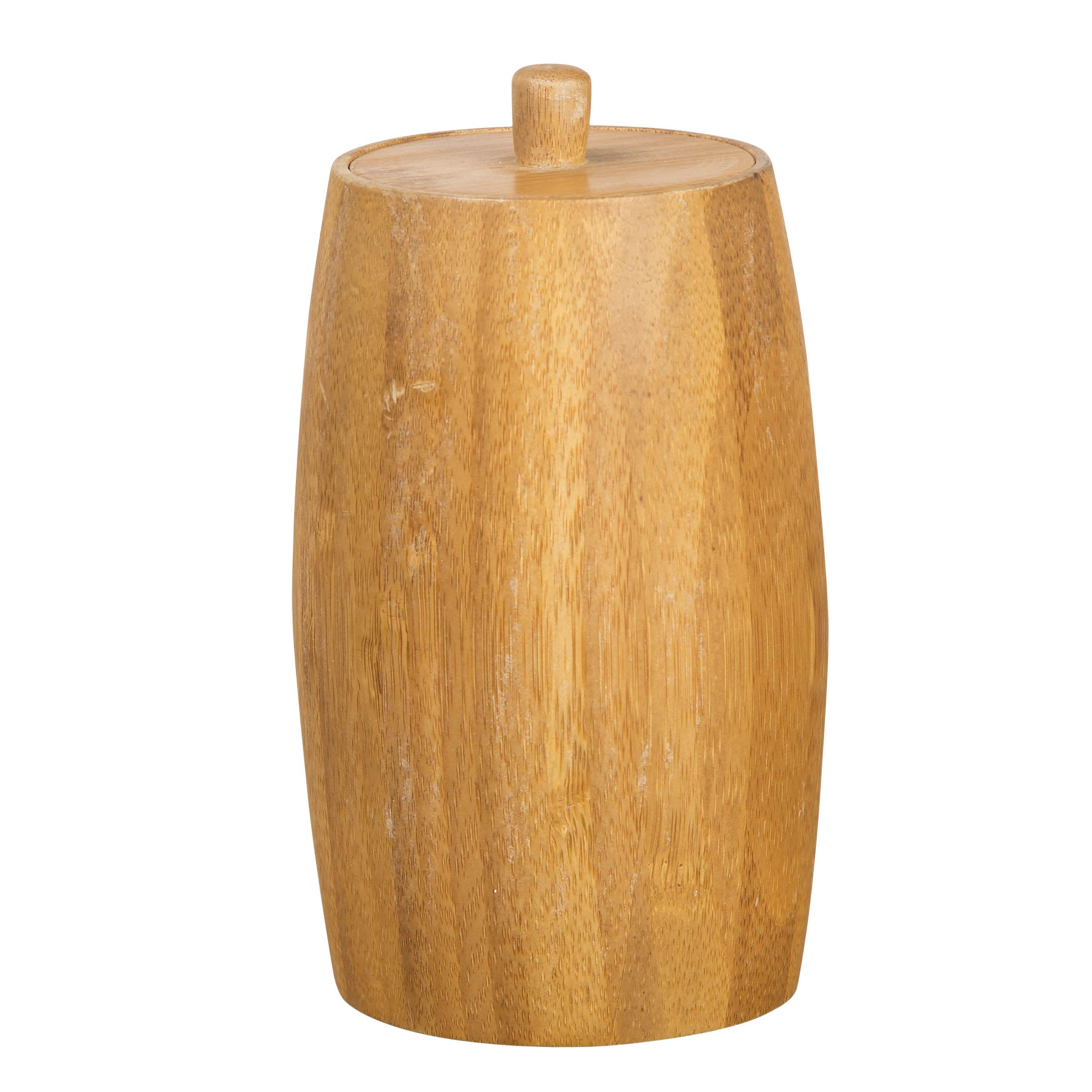Natural Bamboo Cotton Swab Holder – Rustic Barrel-Shaped Storage Jar for Cotton Balls, Q-Tips & Bathroom Essentials – Eco-Friendly & Stylish Vanity Organizer