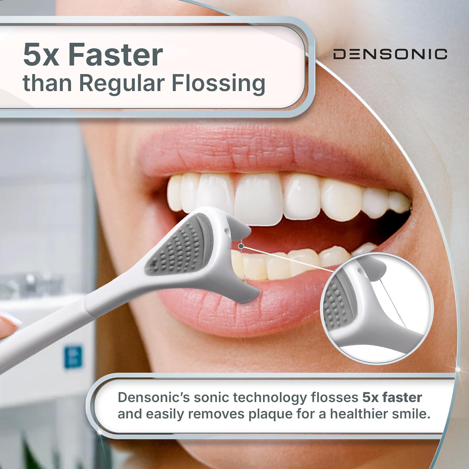 Electric Flosser Kit with Tongue Scraper | No Water, No Mess | Easy Gliding Dental Floss for Gentle Gum Care | Cordless Sonic Power | 50 Replaceable Heads [Glacier White]