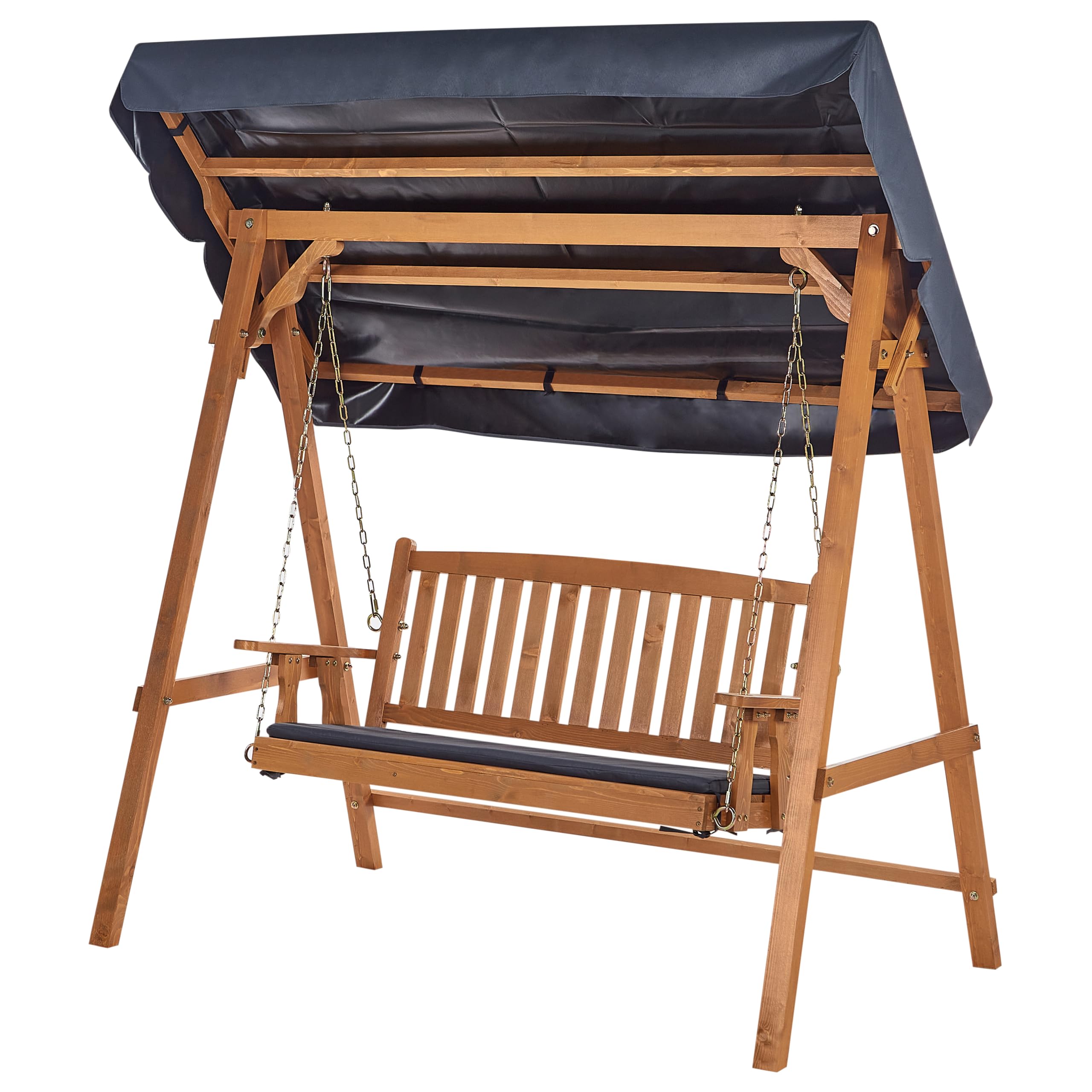 Balancelle d'Extérieur Moderne en Bois d'Epicéa avec Auvent Gris Foncé Fibbialla