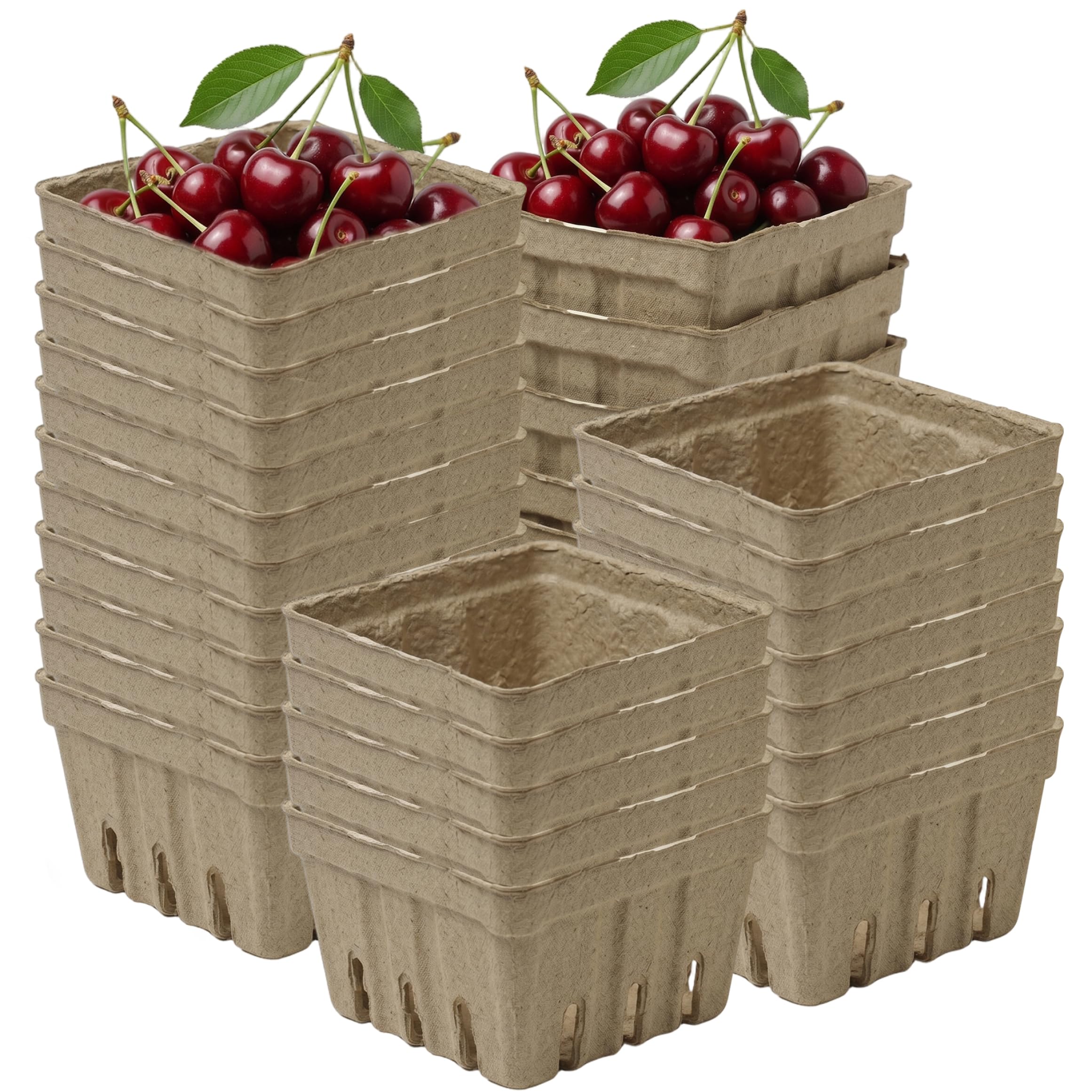 30PCS Berry Baskets, Vented Pulp Berry Containers Eco-Friendly Fruit Storage for Vendors & Home, Khaki, 4X3in, Baskets, Container