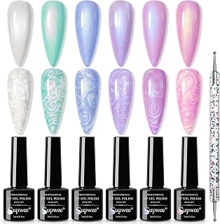 Pearl Gel Nail Polish, 6 Colors, Pearl Shell Swirl Effect, Mermaid Nail Polish, Shimmer, Long Lasting, Non-Toxic, UV LED Manicure, Salon Quality, Ideal Gift for Women