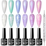 SUPWEE Pearl Gel Nail Polish, 6 Colors, Pearl Shell Swirl Effect, Mermaid Nail Polish, Shimmer, Long Lasting, Non-Toxic, UV LED Manicure, Salon Quality, Ideal Gift for Women