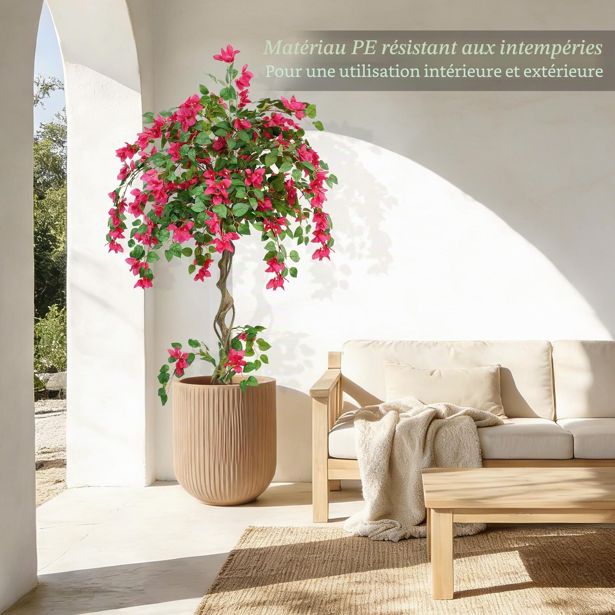Plante Artificielle Bougainvillier Faux Arbre à Fleurs 160cm | Résistant UV, Feuillage Dense, Arbre Artificiel Extérieur Intérieur en Pot, Décoration pour Salon Chambre Entrée Jardin Fête