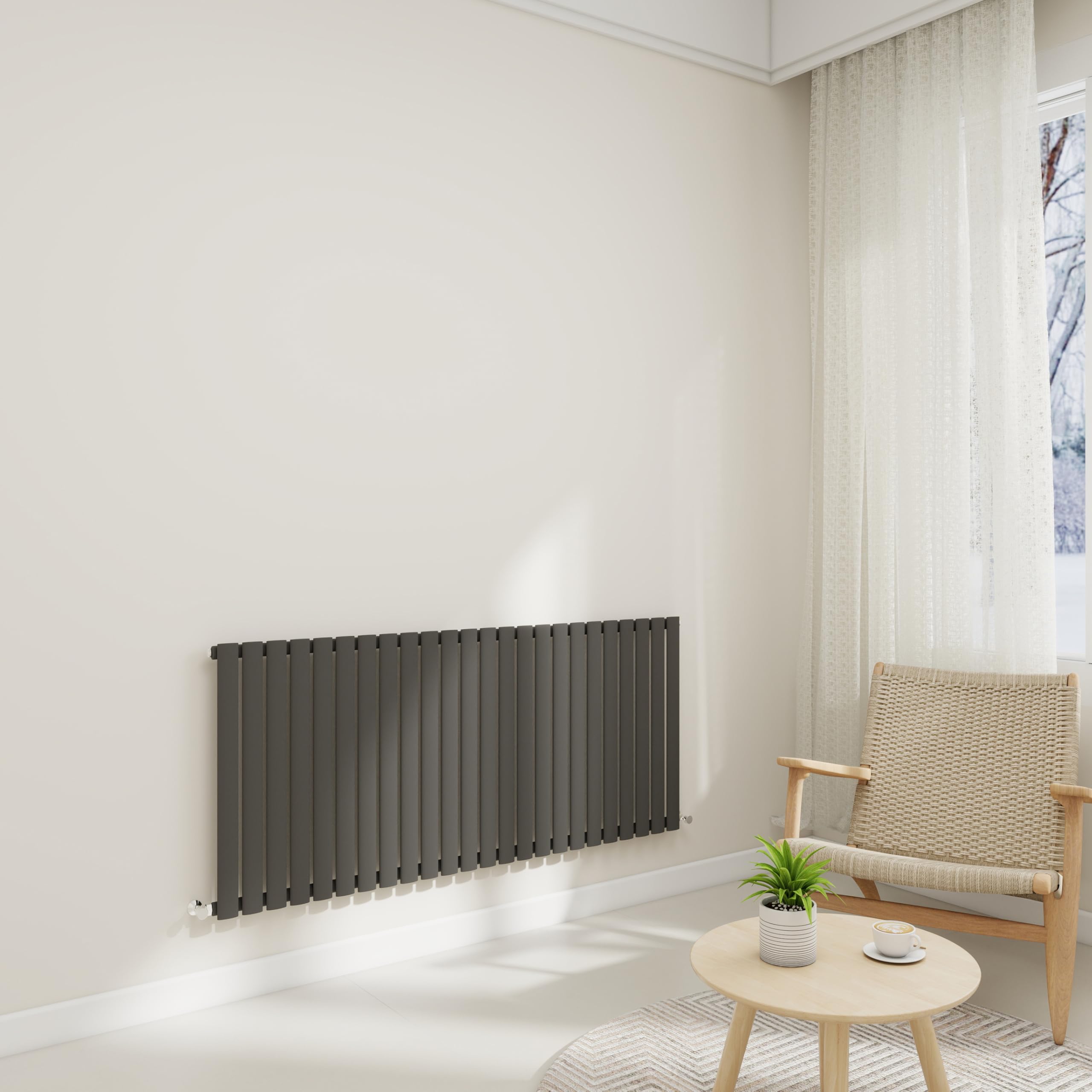 Horizontal Stylish Traditional Column Radiator, 600x1416mm Column Rads Anthracite Oval Column, Single Panel Modern Radiator for Bathroom/Living Room,Central Heating Heater, Grey Radiator