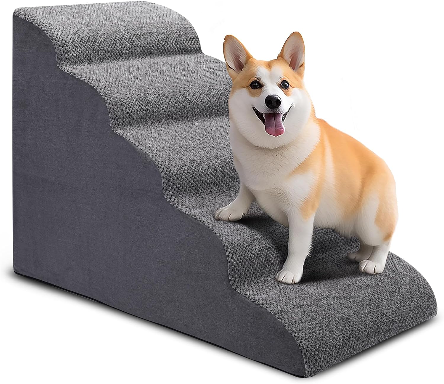 Dog Stairs for Bed, 5 Tier Dog Steps for Couch and High Bed, Non-Slip Pet Stairs, 24 High Sofa Foam Ramp - Best for Small Pets, Older Cats with Joint Pain