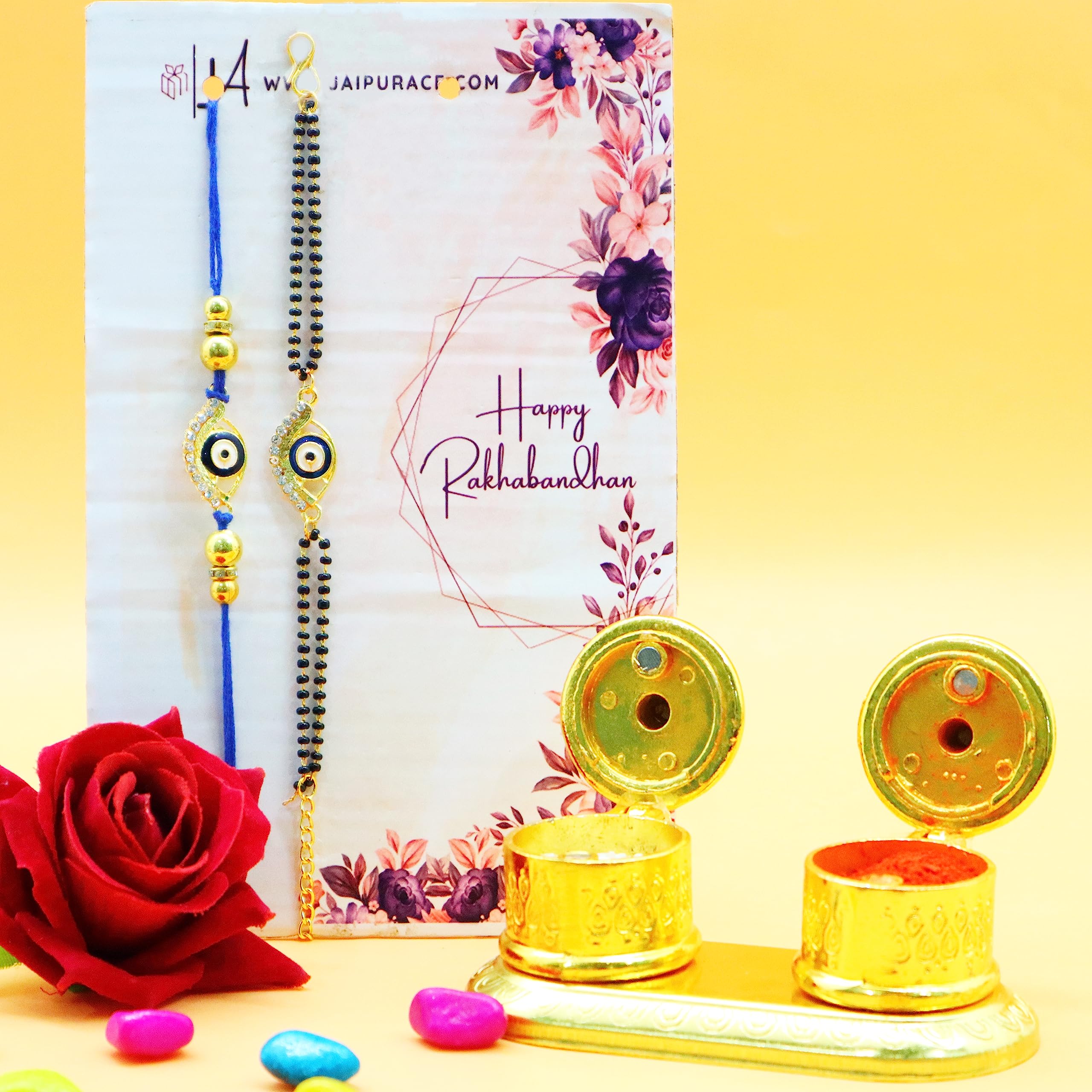 JAIPUR ACE Boys Rakhi Combo Set Of Bhaiya Bhabhi Couple Evil Eye Metal Rakhi With Golden Metal Holder | Roli For Bro| Brother| Bhaiya| Sister| Rakshabandhan (B0B36DJ8LV) Amazon Price History, Amazon Price Tracker