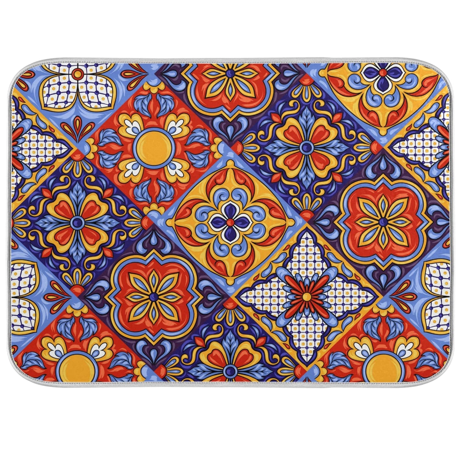 Tapis d'égouttoir à vaisselle en microfibre 45x40 cm au motif floral mexicain pour cuisine