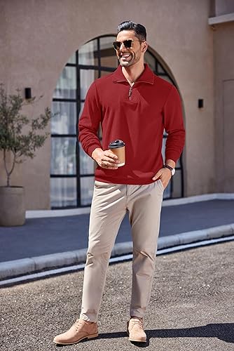 Miniatura 5 de COOFANDY Suéter de manga larga con cremallera de un cuarto para hombre, cuello alto falso, sudadera tipo polo de pana casual
