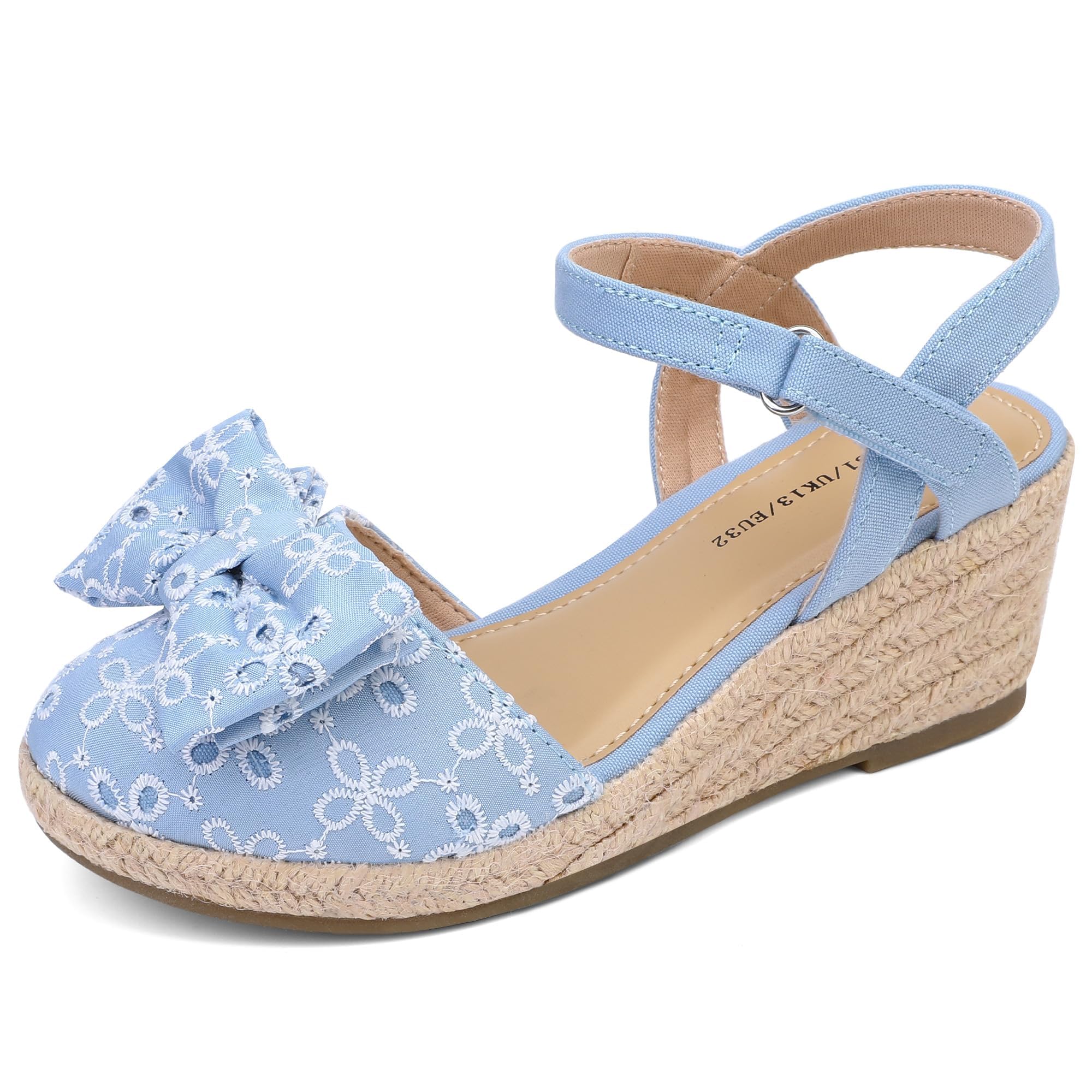 Sandalias de cuña con punta cerrada para niñas pequeñas y grandes en bodas, fiestas, zapatos de vestir
