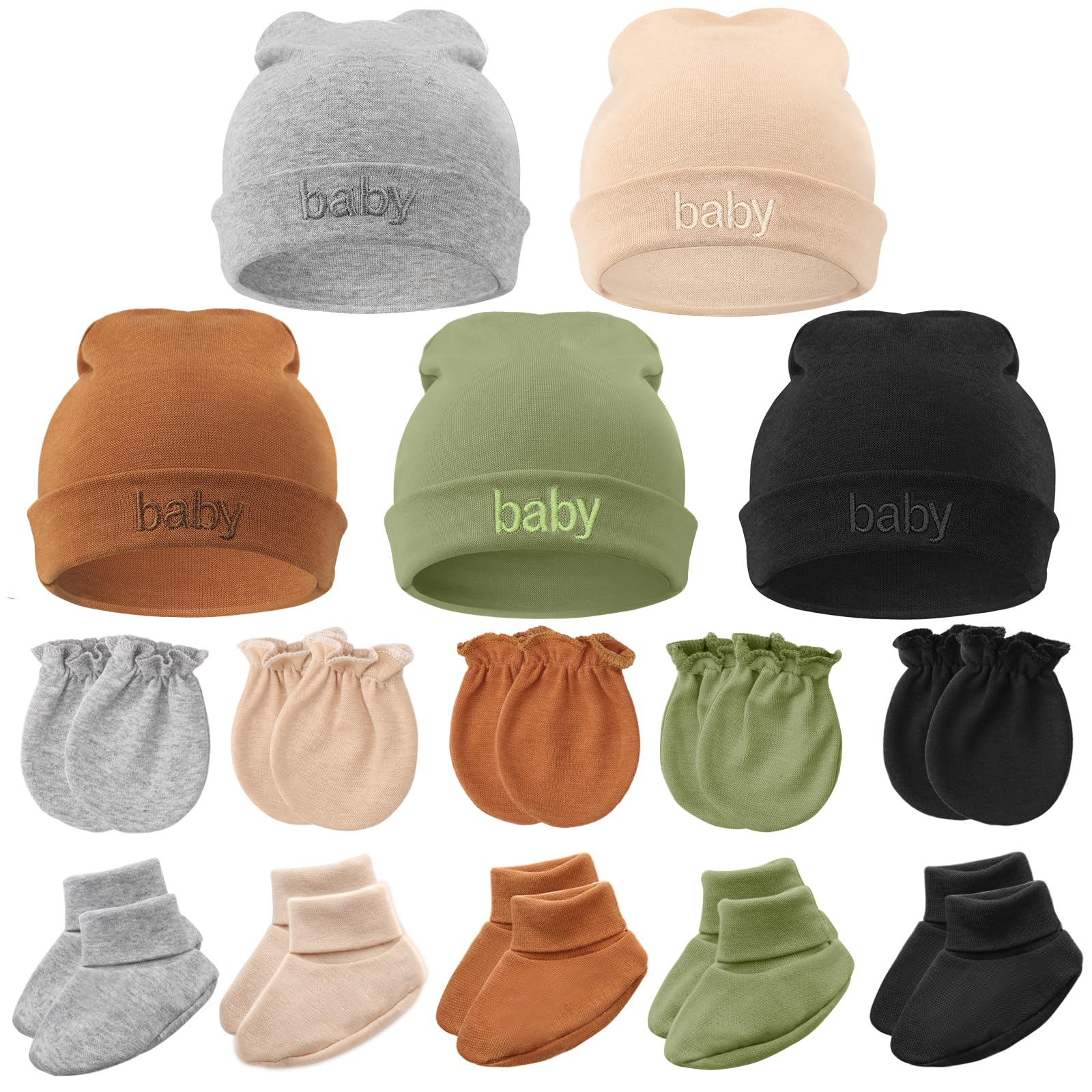 BQUBO Newborn Baby Hat Mittens Socks Set Infant Cotton Beanie Gloves Thick Warm Socks for 0-6 Months Boys Girls-image-17