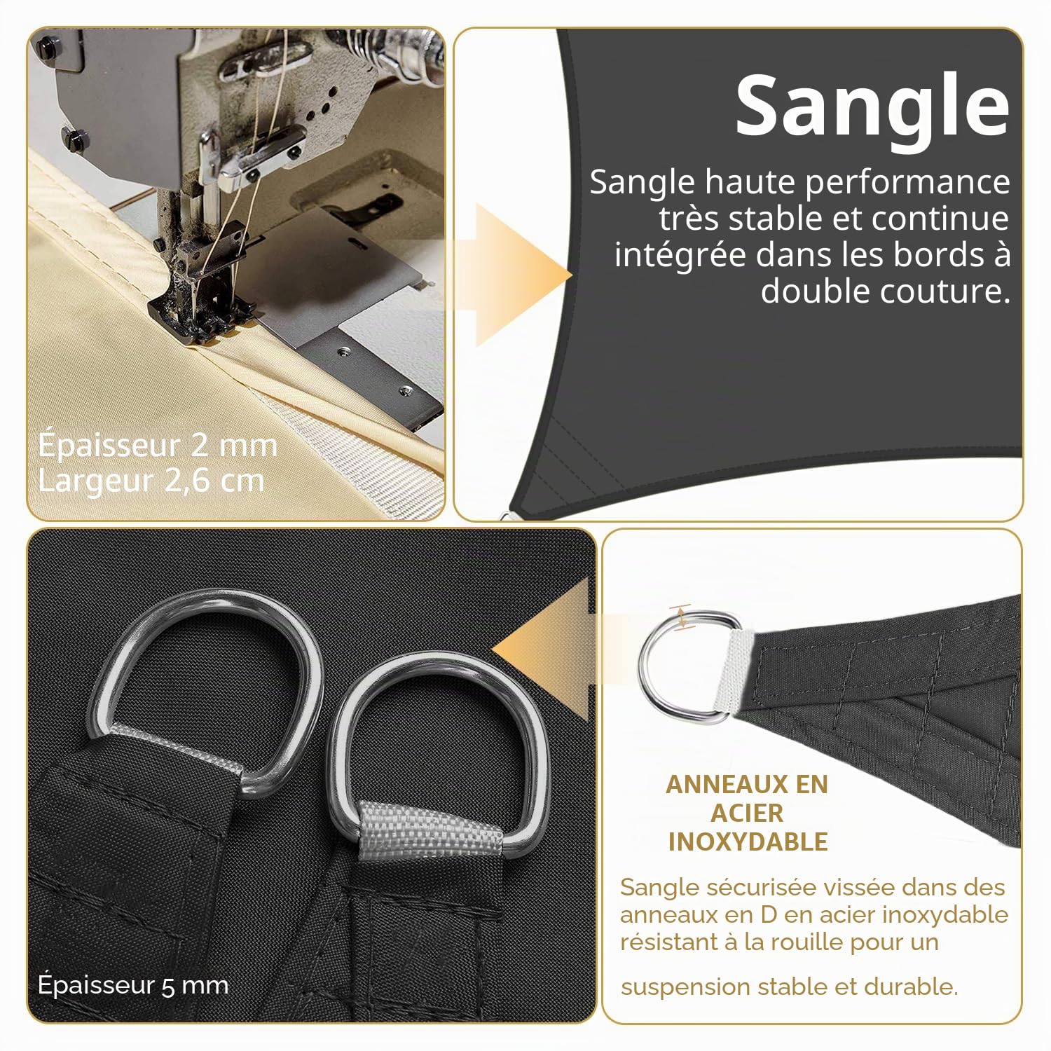 Sichtschutz Voile d'ombrage Imperméable Triangulaire, Toile Ombrage Auvent, Une Protection des Rayons UV à 95%, avec Le Kit de Fixation, pour Jardin, Patio, Fête-Blanc cassé, 2x2x3M