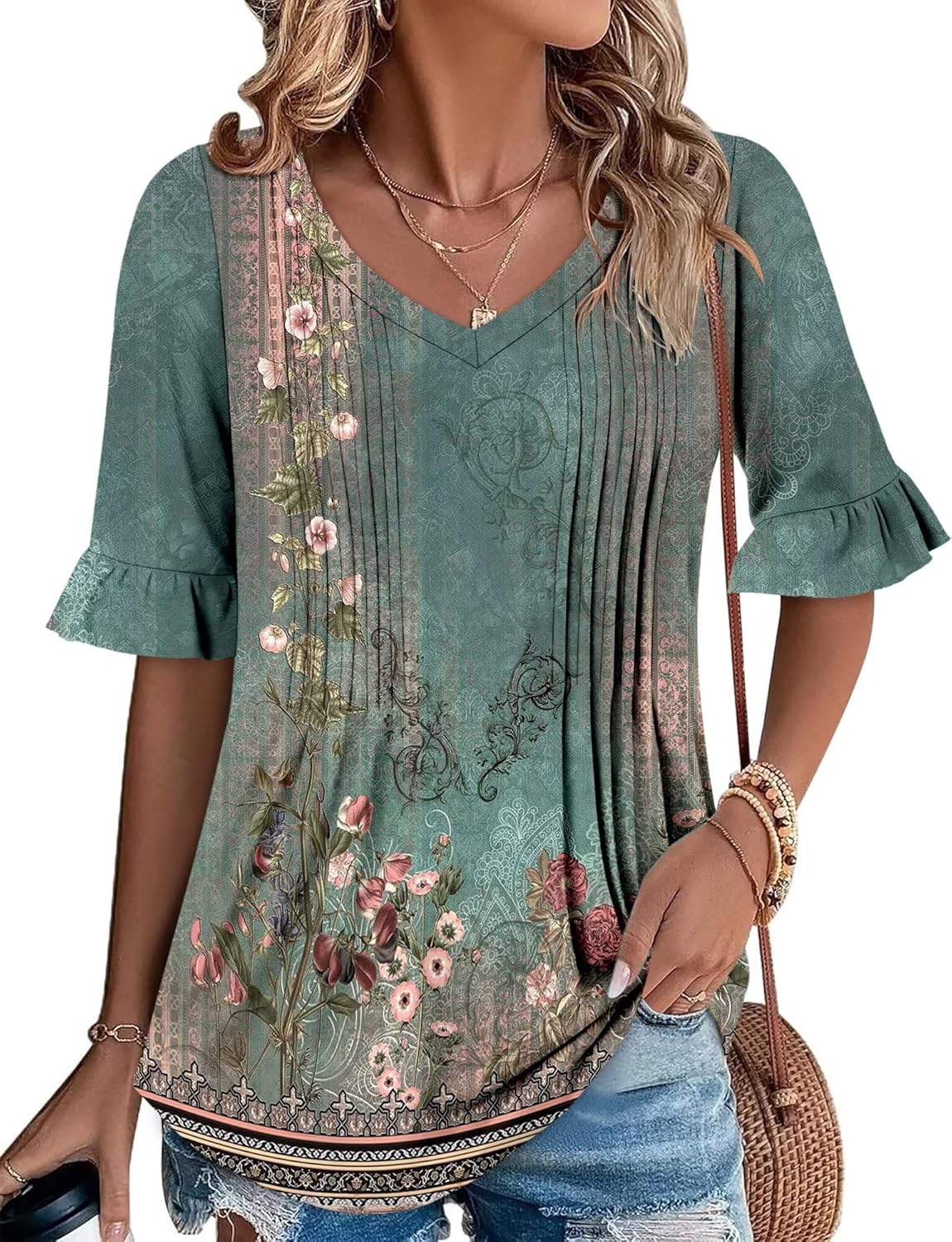 StunShow Womens Blouses Short Sleeve Summer Shirts Tunic Tops for Women Floral Women Tops Dressy Casual - Image 2