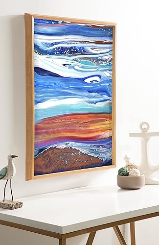 Miniatura 3 de Kate and Laurel Blake Coastal Currents - Arte de pared de vidrio impreso enmarcado por Xizhou Xie, 18 x 24 pulgadas, natural, arte abstracto moderno