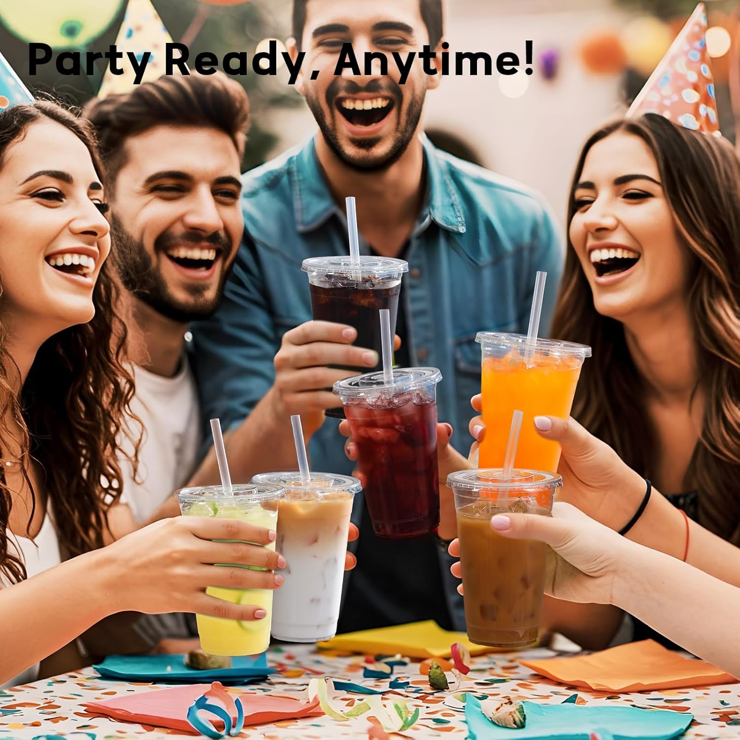 AOZITA 20 oz Plastic Cups with Lids and Straws, 50 Pack, Disposable Iced Coffee Cups with Lids for Cold Drinks, Iced Tea, Milkshakes, Smoothies - Durable & BPA Free - Image 7