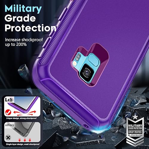 Miniatura 5 de LeYi Funda para Samsung S9, Galaxy S9, 3 en 1, cuerpo completo, a prueba de golpes, de goma, a prueba de polvo, resistente, protección para teléfono