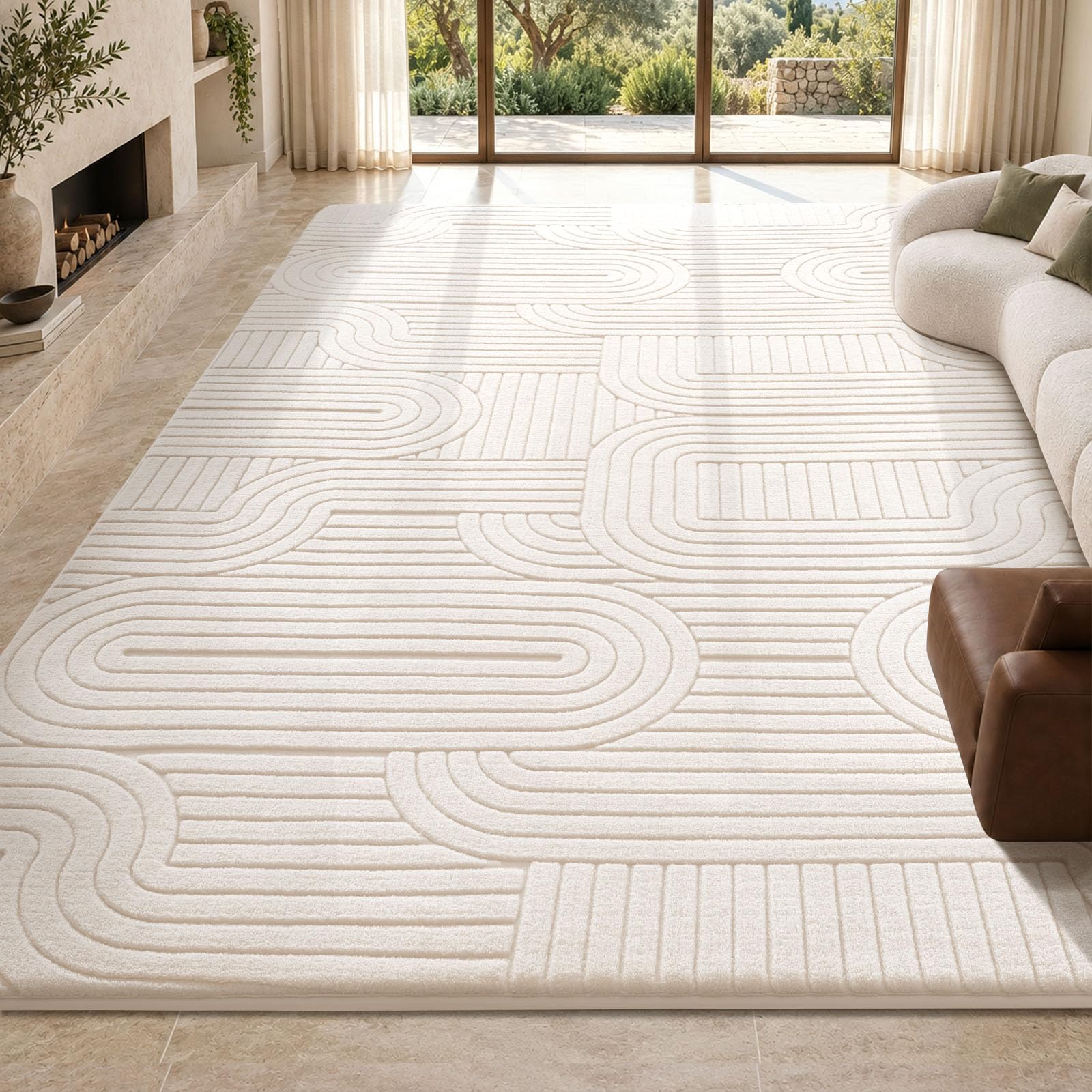 Treeboy Large Rugs Living Room 140x200 cm, Washable Cream Rug for Bedroom — image 1