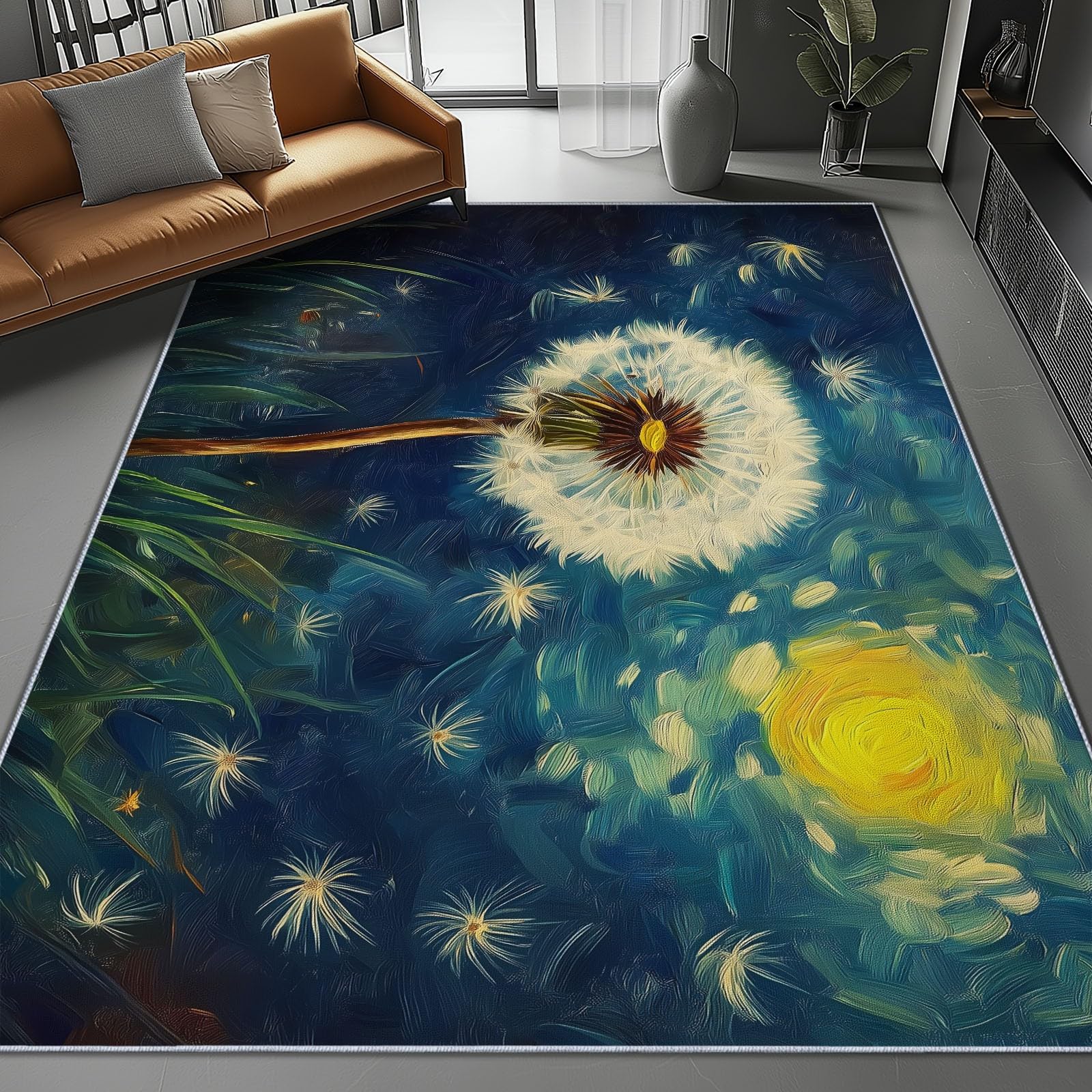 Dywan, 120 x 170 cm, nasiona mniszka lekarskiego, do salonu, krótkie runo, nadaje się do prania – do jadalni, nowoczesnego, dużego, abstrakcyjnego stylu, super miękki, antypoślizgowy, puszysty