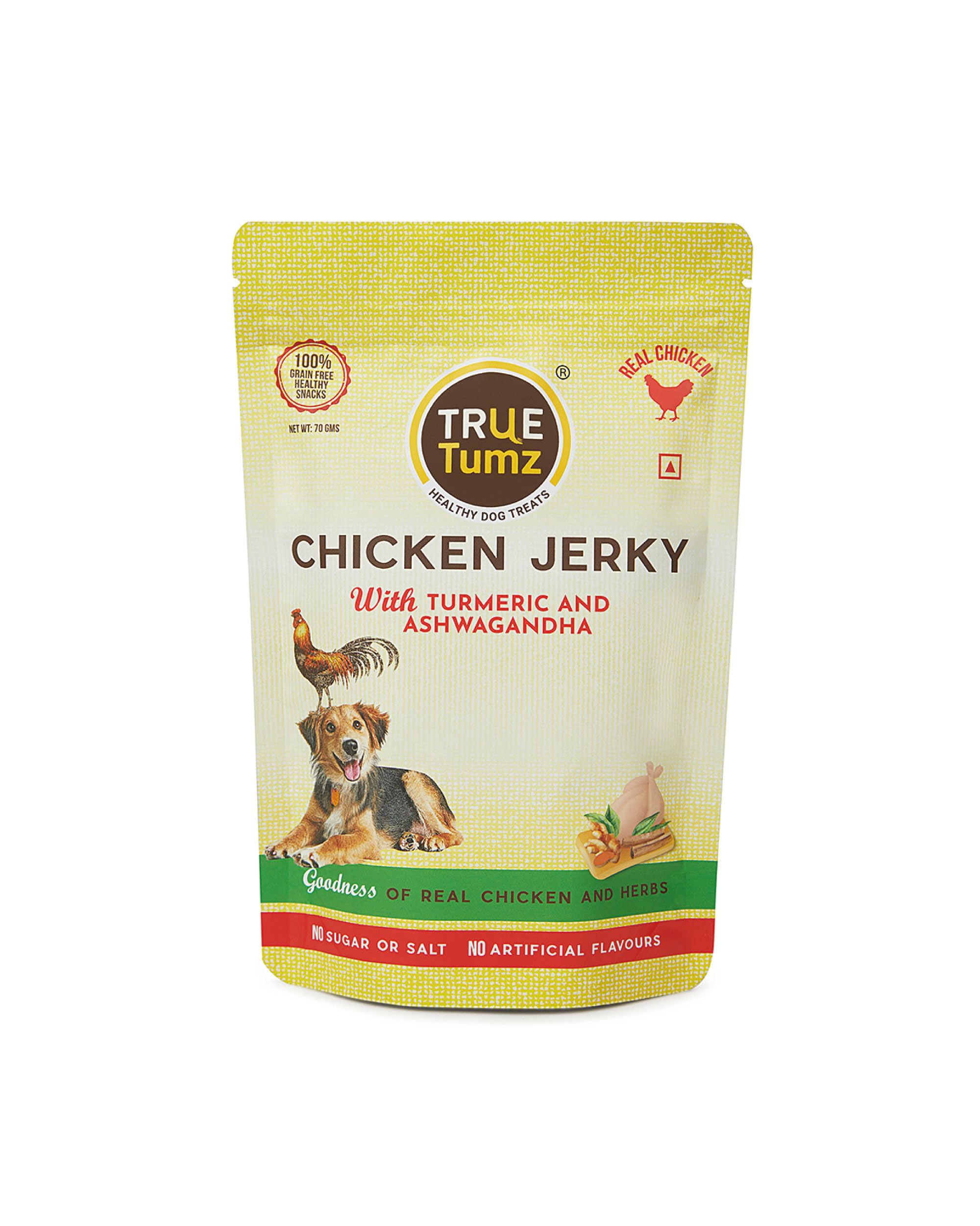TrueTumz Real Chicken Jerky with Turmeric & Ashwagandha - Visible Layer of Herbs on top - Grain Free Healthy Dog Treat - High Protein (B0CW9MTX3S) Amazon Price History, Amazon Price Tracker