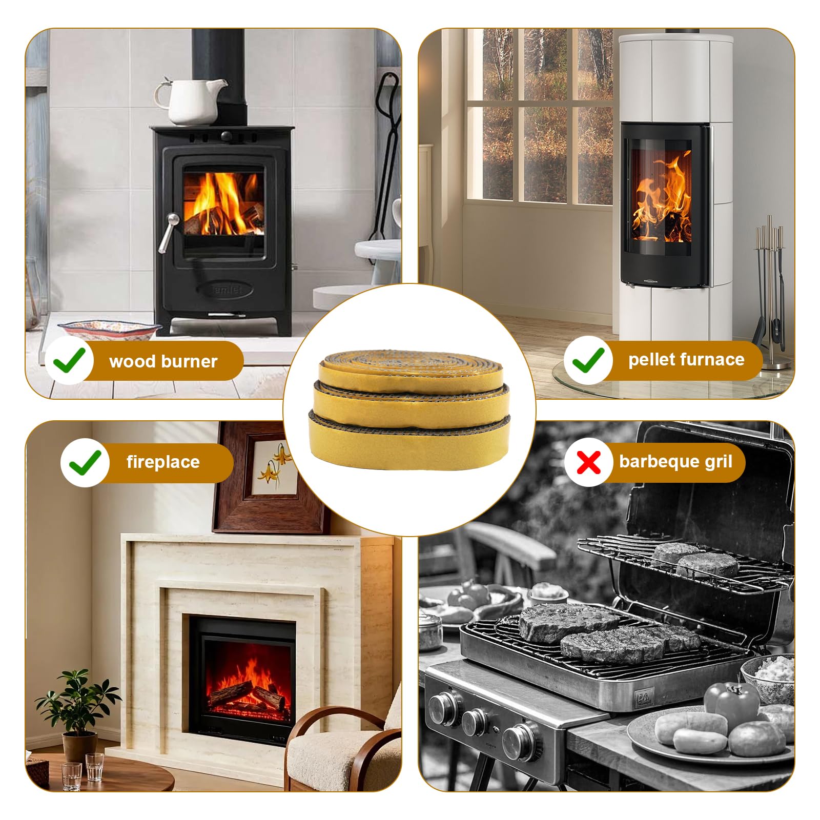 Guarnizione stufa a legna,Corda ermetico autoadesivo per stufa,Guarnizione Stufa a Pellet resistente al caloreper Stufa, Caminetti, Porta del Forno, Forni, Caldaie(3mm x 10mm x 3m)