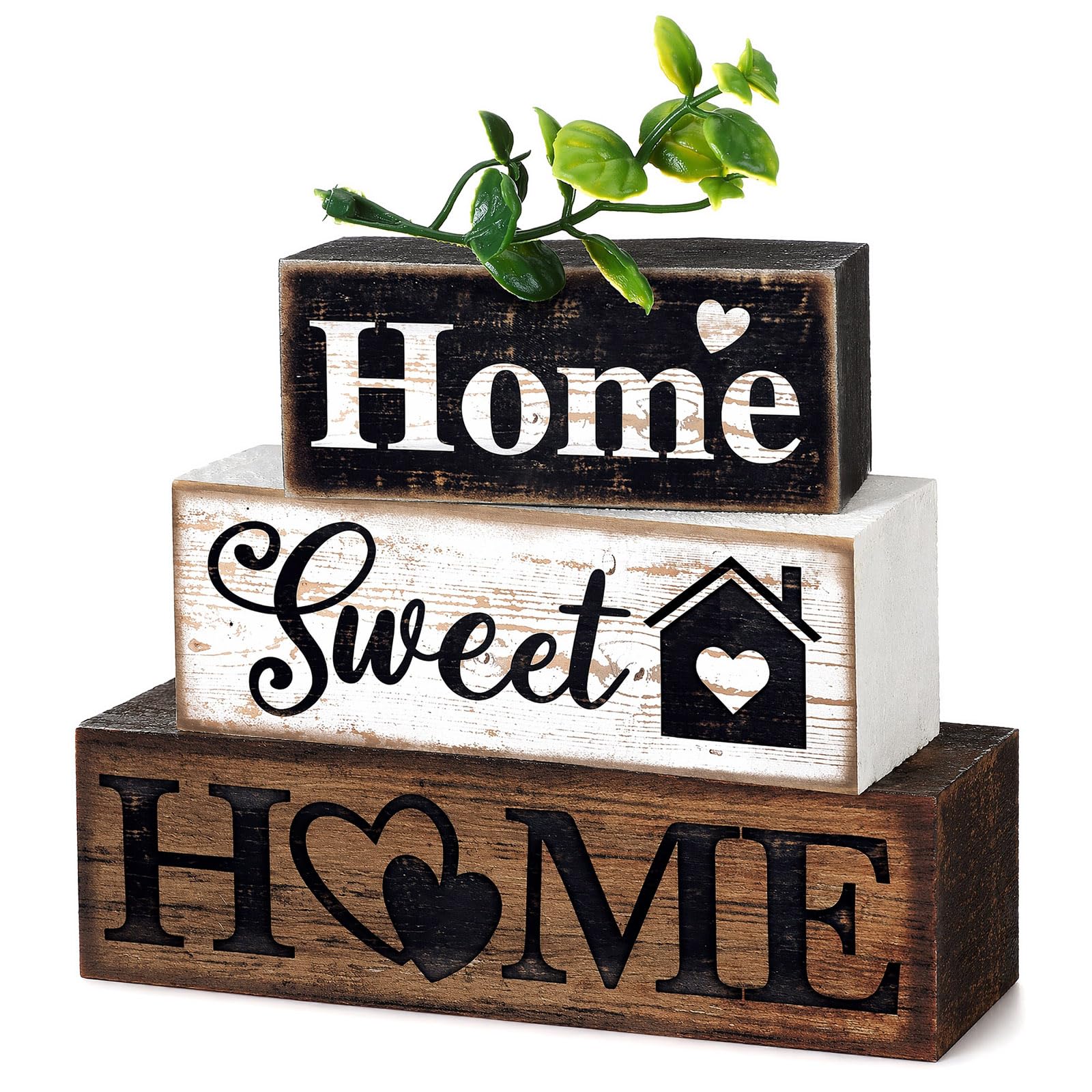 Wooden Tiered Tray Decor, Rustic Sweet Home Sign, Farmhouse Wooden Block Decor for Home, Decorative Shelf Accent for Mantel, Kitchen, Living Room & Tabletop, Housewarming Gift for Family & Friends