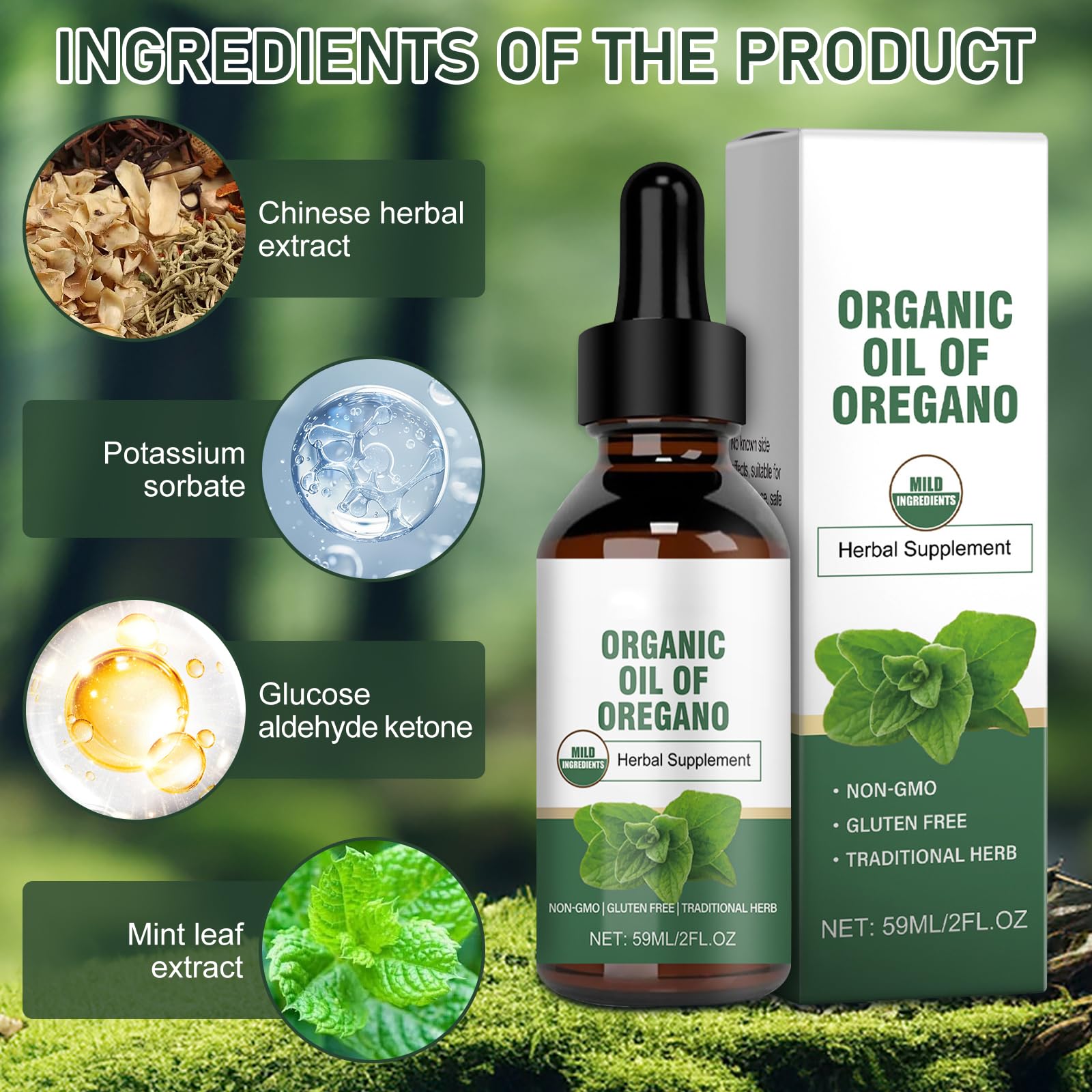 Olio di origano biologico 59 ml, olio di origano, adatto per bambini e adulti