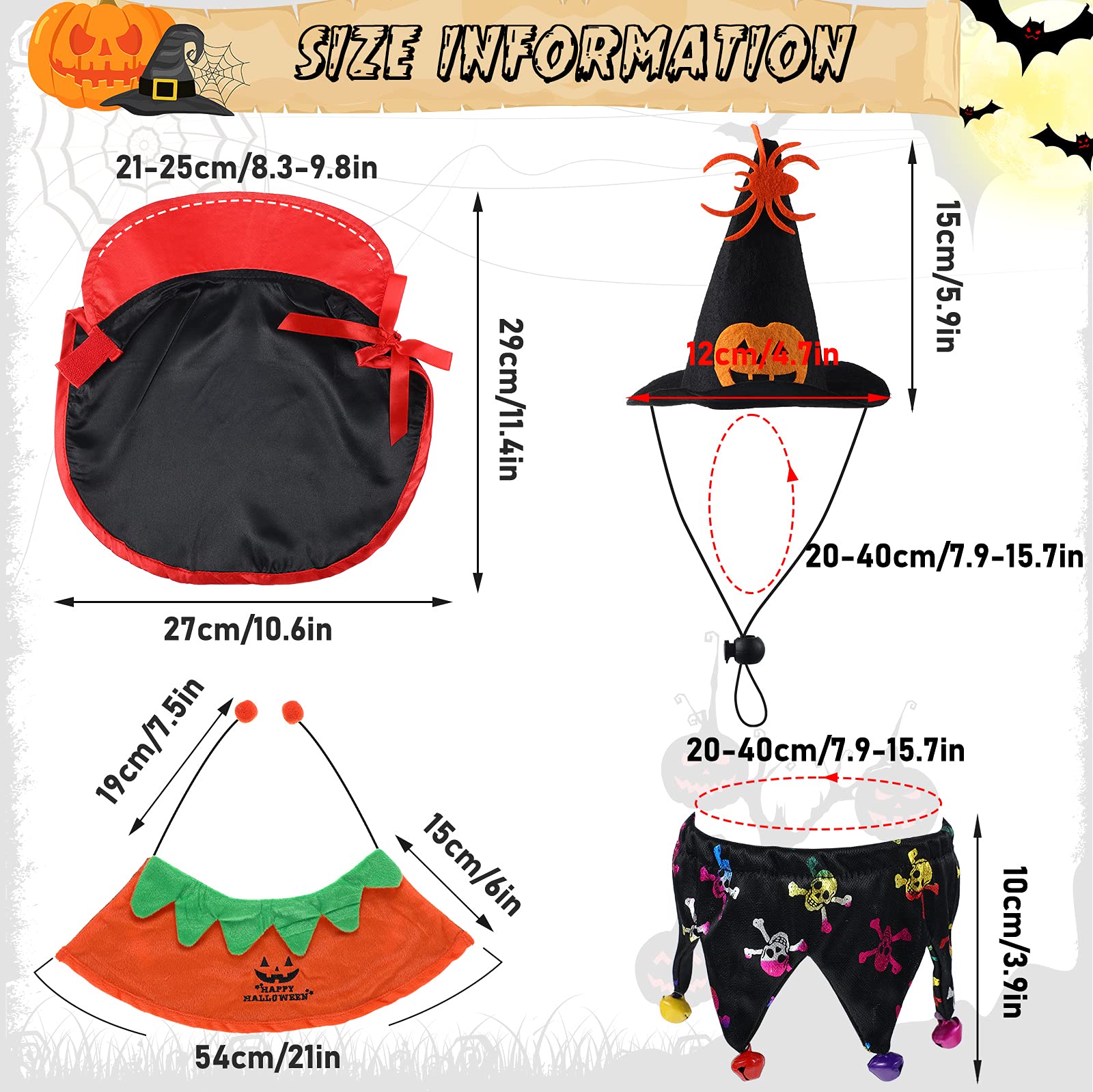 4-teiliges Katzen-Kostüm Set Für Halloween – Mit Umhang, Hut & Glöckchen Für Kleine Haustiere