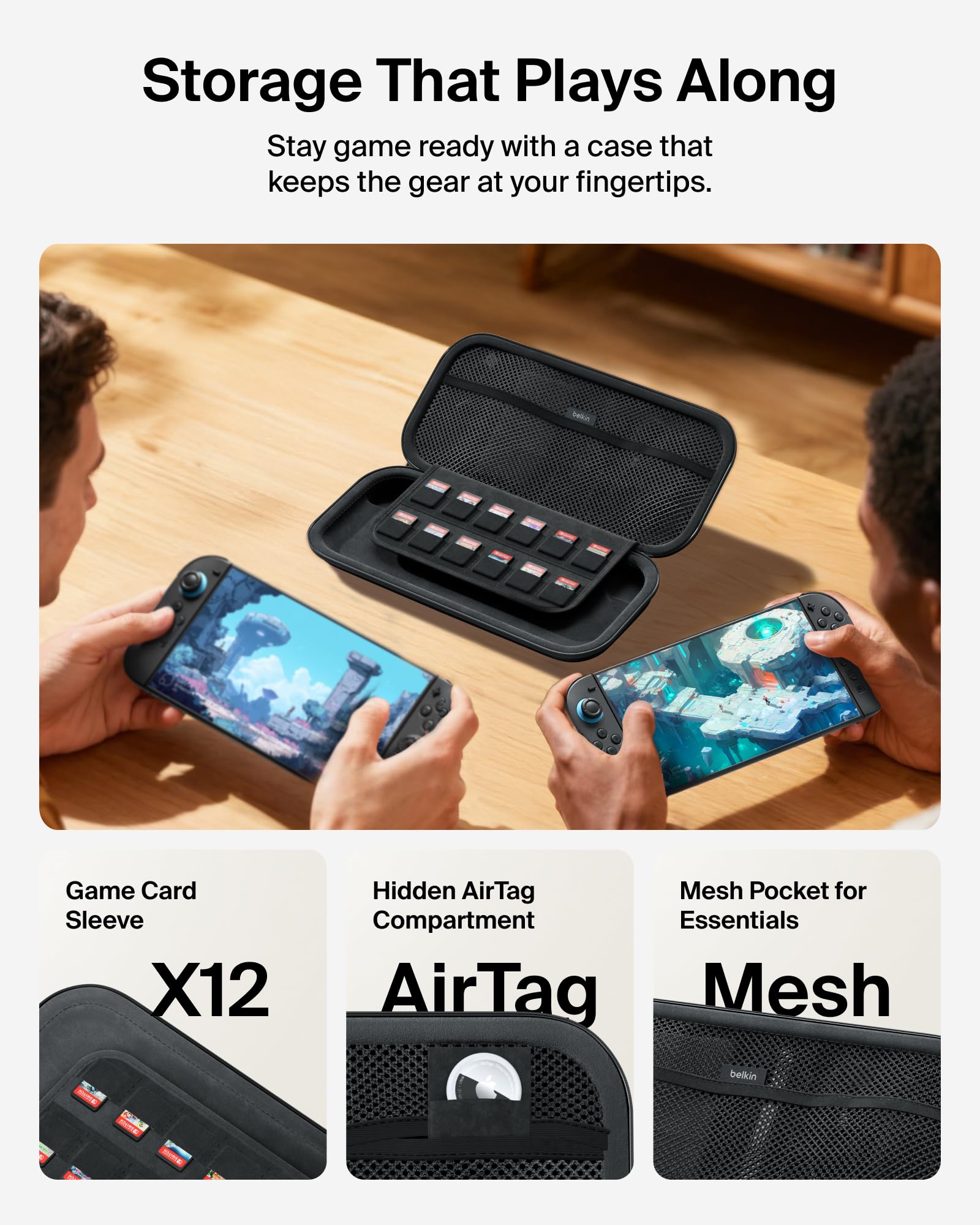 Belkin Gaming Nintendo Switch 2 Case Travel Bag with AirTag Holder & Game Card Storage Pocket - Portable Lightweight Carrying Case with Hard Shell & Soft Interior, Gaming Travel Essentials — view 5