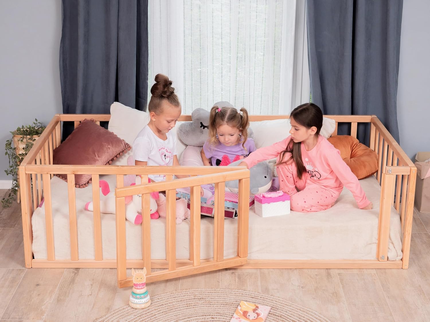 BUSYWOOD Montessori Bed with Rails Floor Bed for Toddlers Toddler