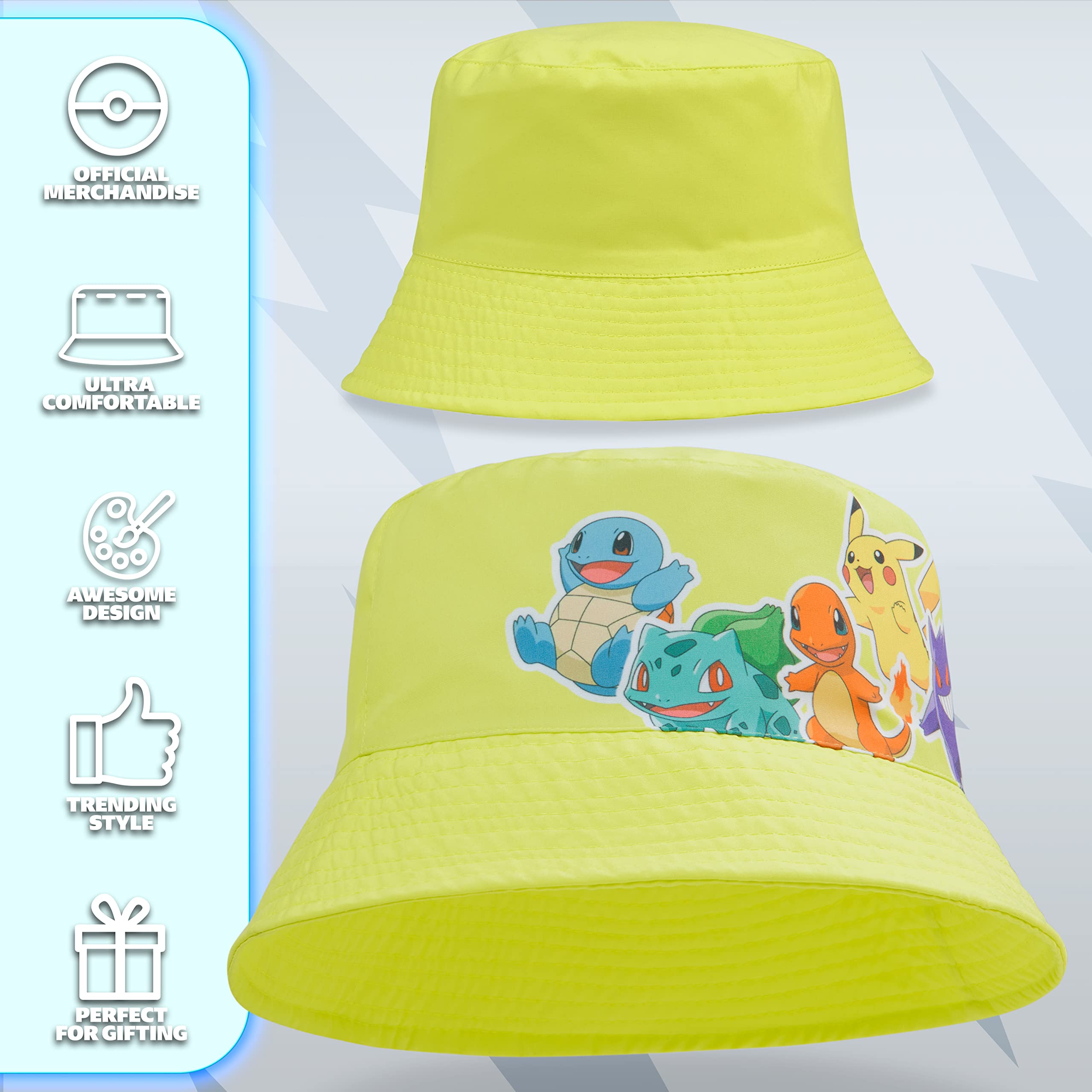 Pokémon Gorras Beisbol Snapback, Gorro Pescador Niño, Sombrero Playa, Bucket Hat, Gorros de Pescador para Niños Pikachu Merchandising Oficial