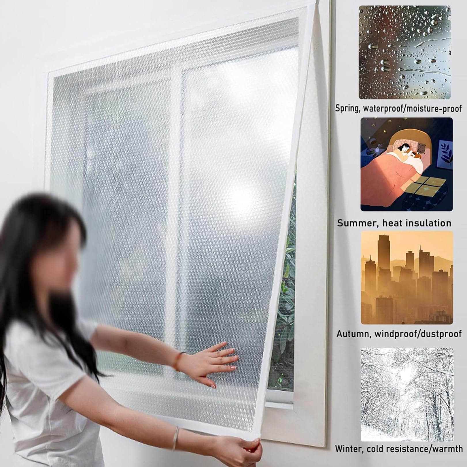 Selbsthaftend Fensterfolien Fensterisolierungsset Fenster Isolierung Gegen Kälte Ohne Bohren 4MM Dicker Thermo Fensterabdeckung, Isolierfolie Fenster Winter,Wetterfeste Isolierfolie Thermo Cover