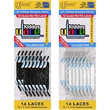U-Lace uLace Kiddos No-Tie Shoelaces Elastic Shoe Laces for Kids Sneakers & School Shoes Stretchy, Woven for Slip-On Comfort Easy Push-Pull Installation Bundle Pack, 14 White & 14 Black Laces