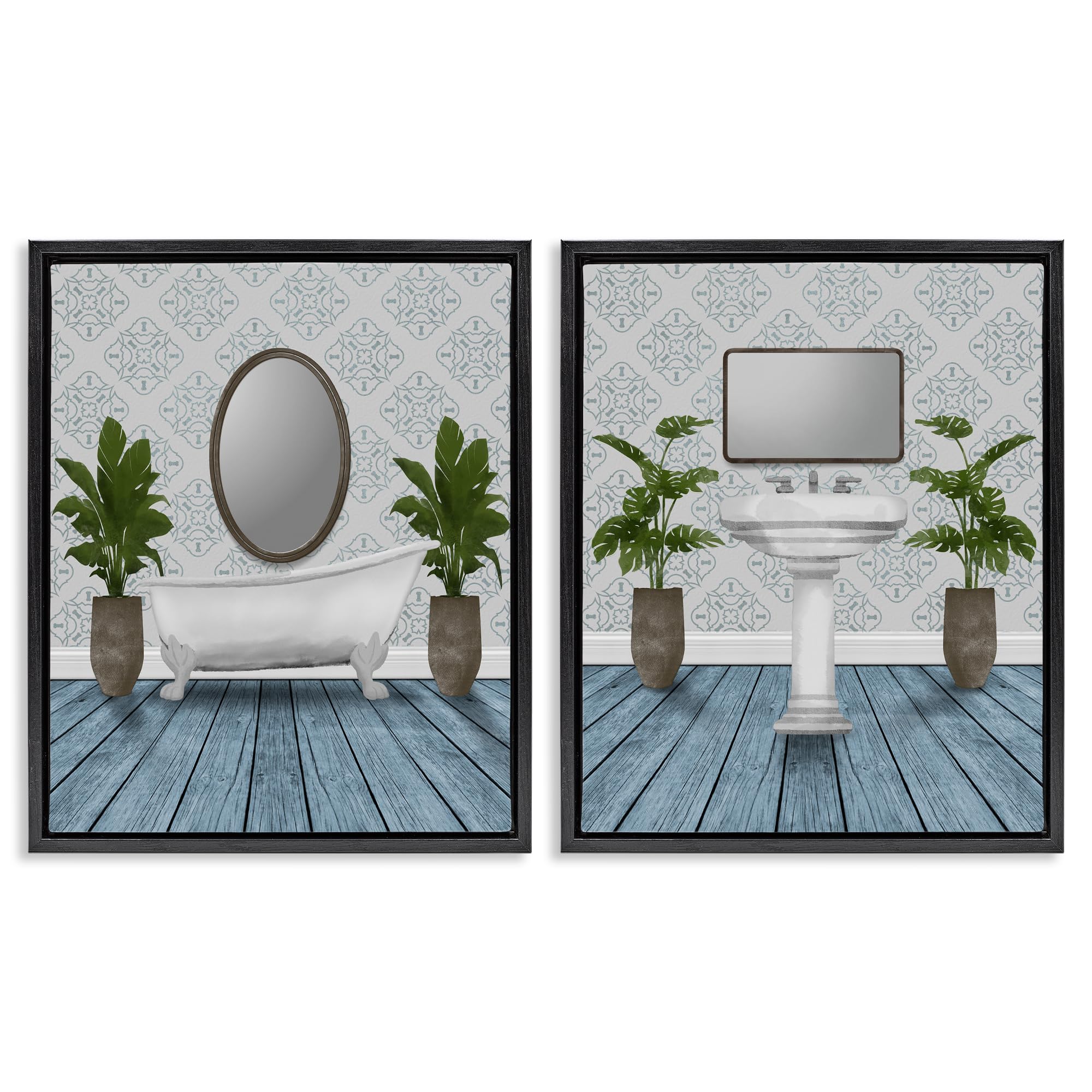 Stupell Industries 'Bathroom's Restful Wash', 2pc Floating Frame Art Set 2, Black, 25 x 31, Ready to Hang Picture Décor, USA Made, By Artist Marcus Prime