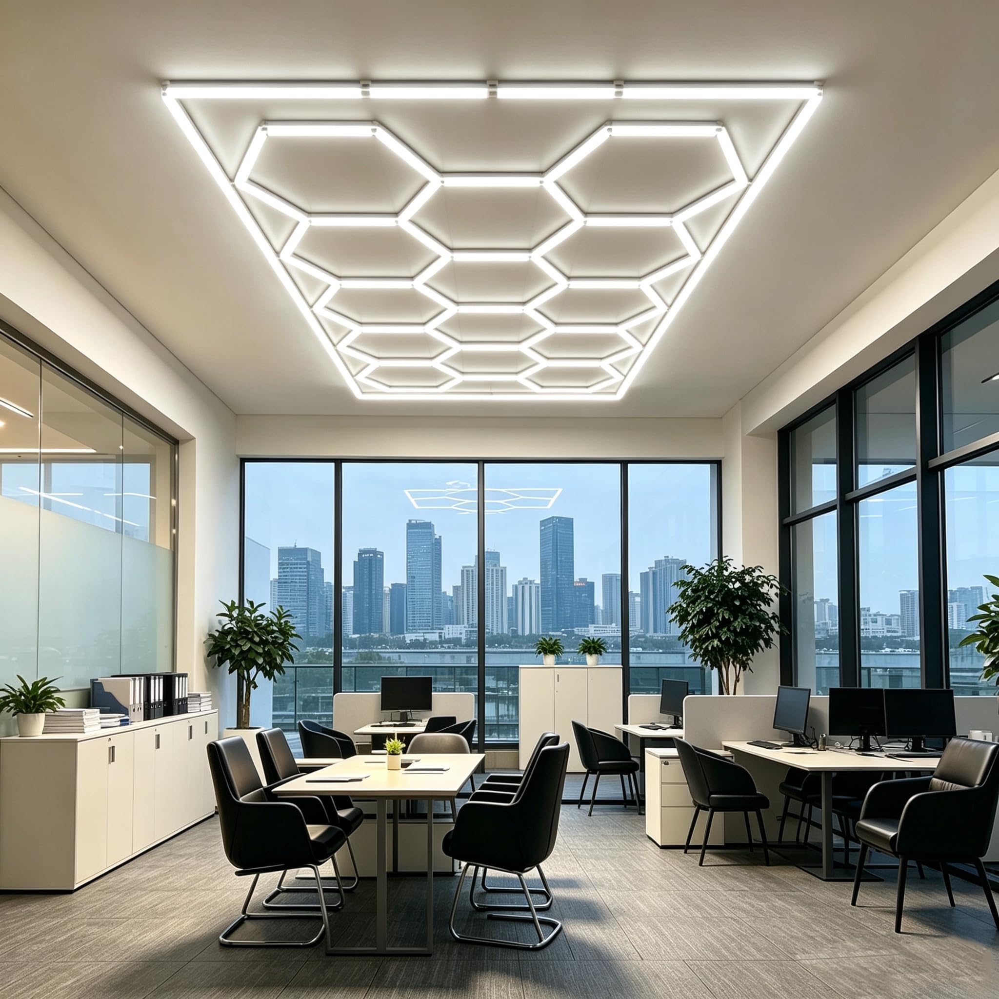 TYXQFKDM Hexagon Garage Light: Higher Brightness Lumens LED Honeycomb Ceiling Light, 520W 6500K,Lighting for Garage, Werkstatt, Lager, Autogarage (14-Hole with Frame)