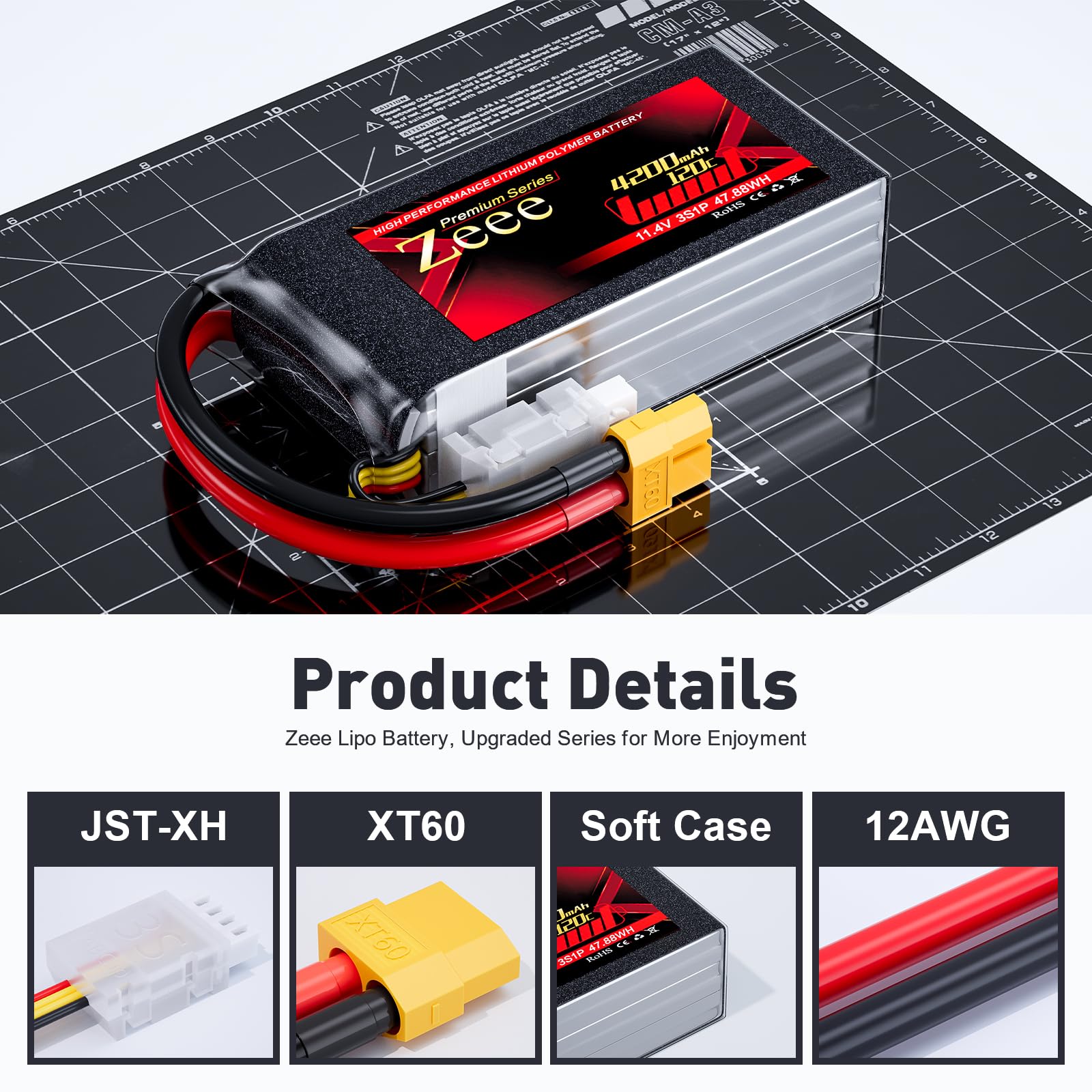 Zeee 3S Lipo Batteria Premium Serie 4200mAh 120C 11.4V Batteria Alta Tensione Corta con Spina XT60 Compatibile con Rock Crawler Elicottero Aeroplano Drone Boat Racing Modelli (2 Pezzi)