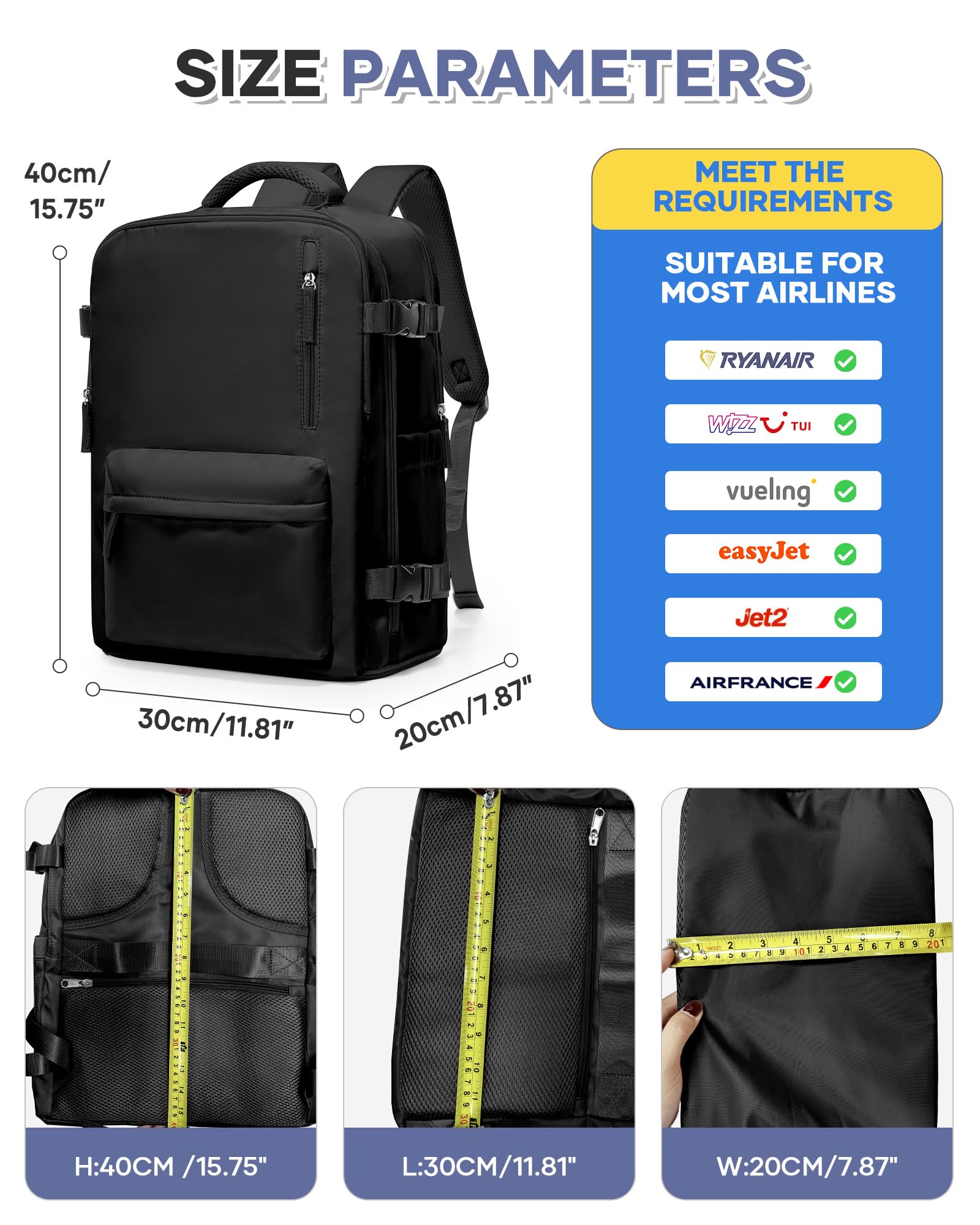 SZSYCN Zaino Sottovuoto Viaggio con Pompa Bagaglio a Mano Ryanair 40x30x20 Zaino Aereo 40x20x25 Ryanair Sottovuoto Borsa da Viaggio 40x30x20 Aereo Bagaglio a Mano Borsa da Lavoro per Laptop