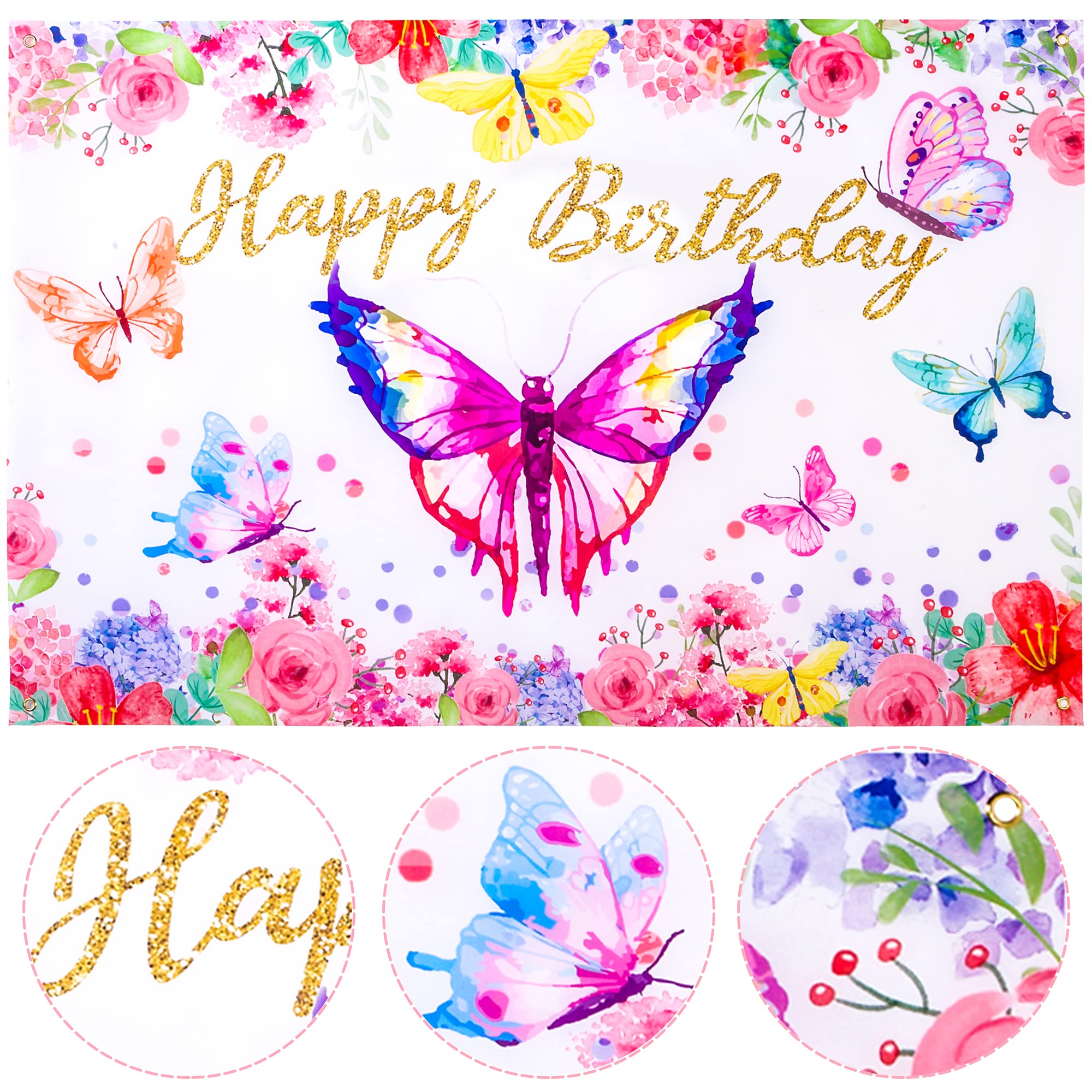 Butterfly Birthday Backdrop Decoration Spring Floral Party Photography Background for Girls Butterfly Theme Birthday Party Supplies