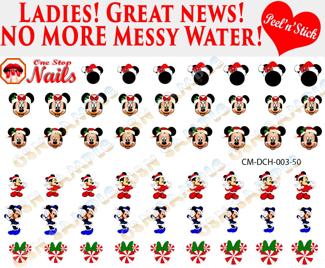 Christmas with Mickey and Minnie Clear Vinyl Peel and Stick Nail Decals (NOT Waterslide) by One Stop Nails V3A.