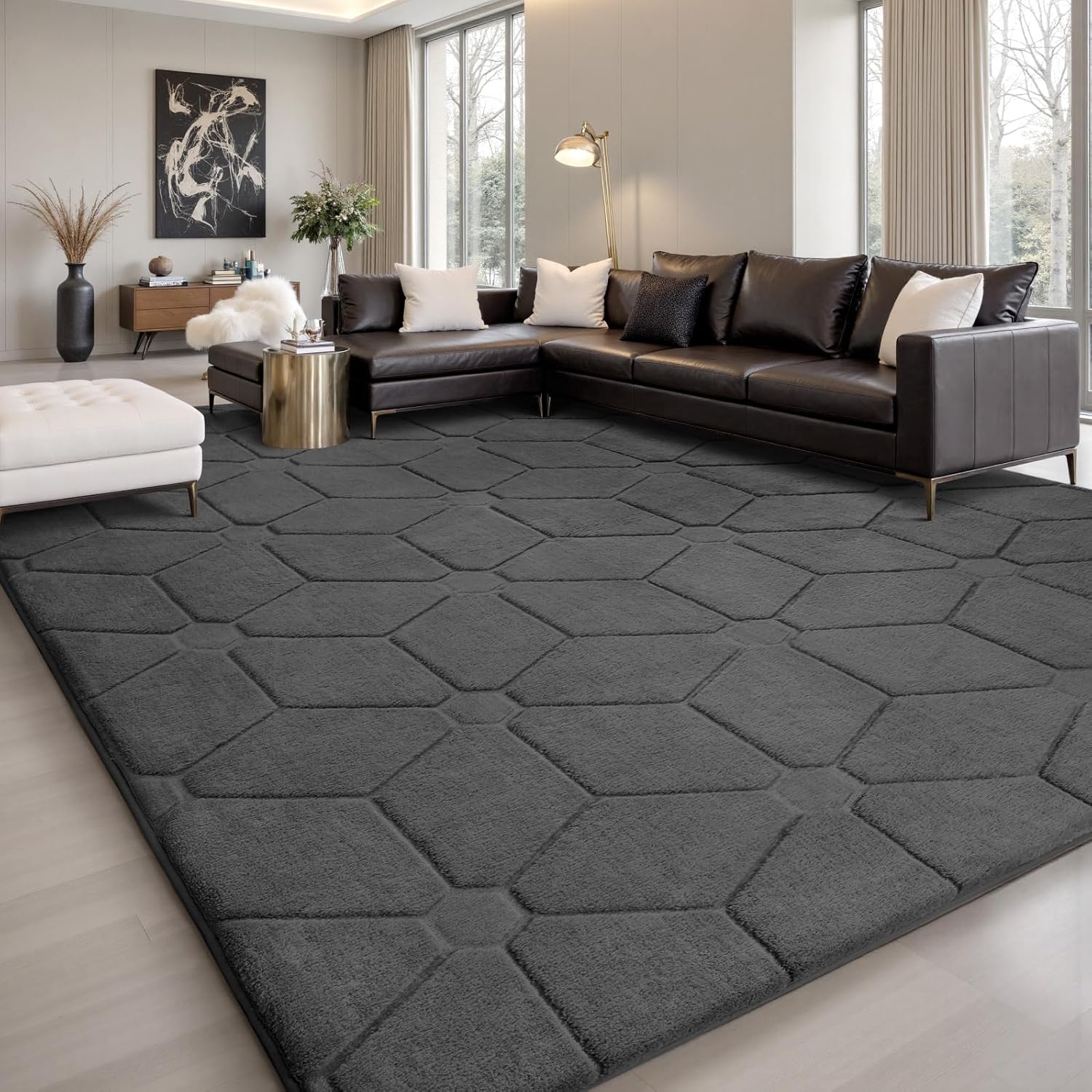 Sour Lemon Area Rugs 9x12 Living Room, Soft Large Area Rug Fluffy Grey Rugs for Bedroom?Machine Washable Area Rug Non Slip Carpet Rug for Living Room Playroom Kids Room Home Decor Dark Grey 9' x 12' (Rectangular)