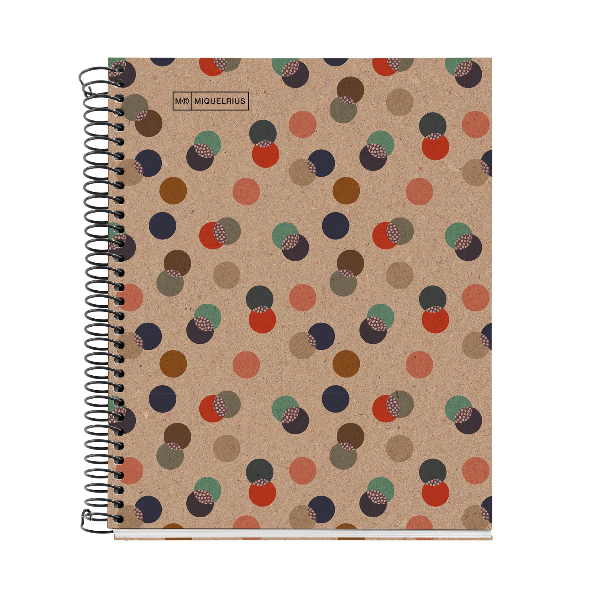 Miquelrius - 100% Recycled Notebook, 1 Colour Strip, A5, 80 Horizontal Ruled Sheets, 80g Paper, 2 Holes, Recycled Card Cover, Eco Confetti Design