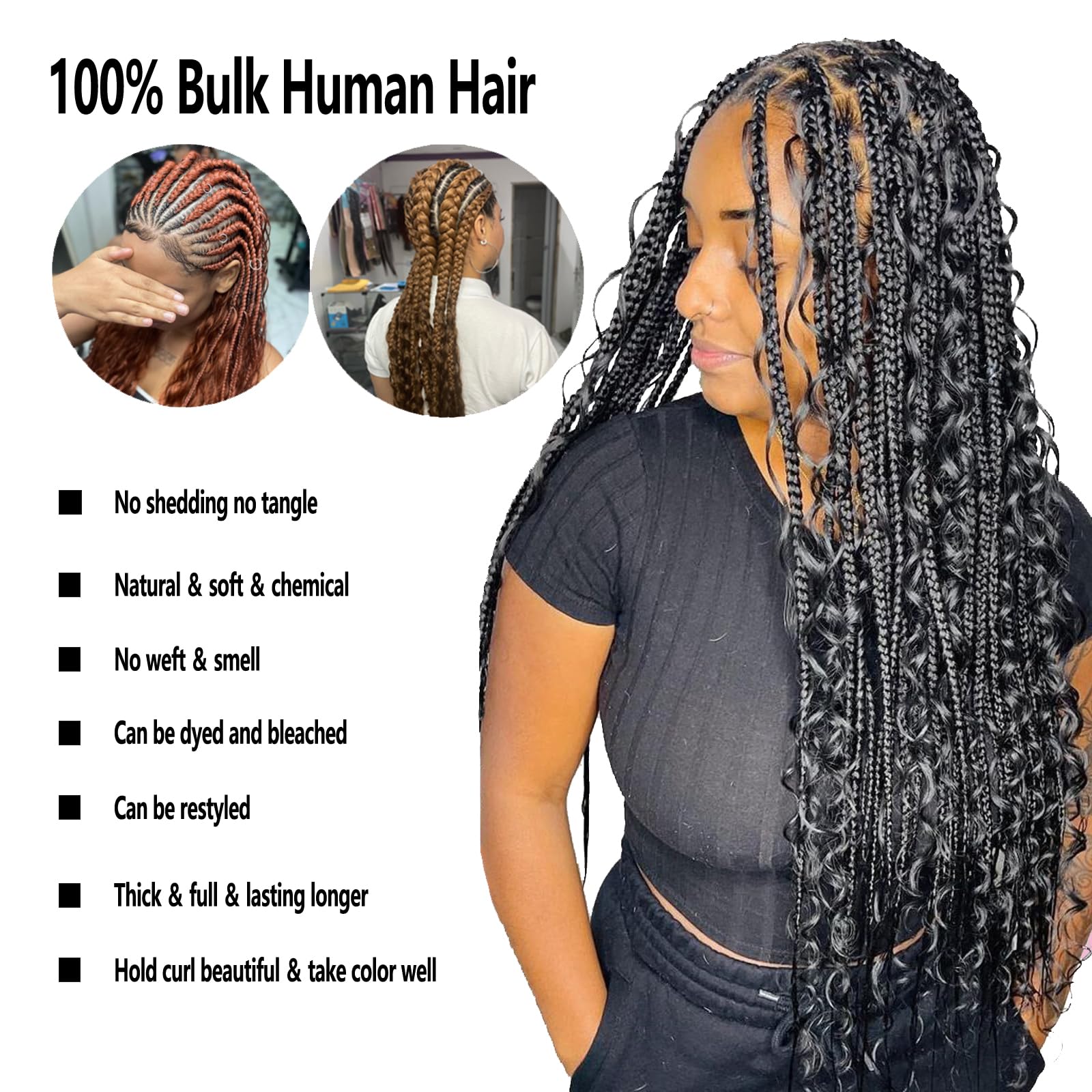 Bulk Human Hair For Braiding Hair Deep Wave Piano Color P2/30 Color Boho Human  Braiding Hair For Micro Braids No Weft Braids Hair Extension Wet And Wavy  (4pcs/Pack,Total 100g)