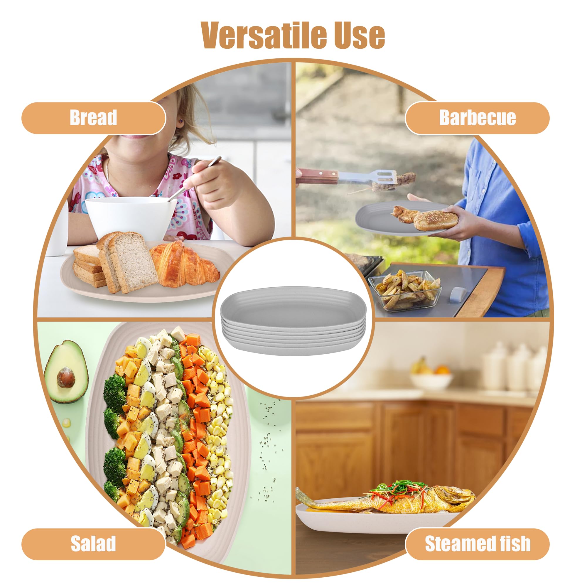 6 Piatti Ovali In Plastica Rigida Da 29 Cm – Infrangibili, Lavabili In Lavastoviglie, BPA Free, Beige, Per Campeggio E Picnic