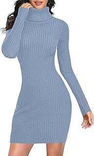 v28 Women Turtleneck Long Sleeve Bodycon Fall Winter Mini Slim Knit Sweater Dress