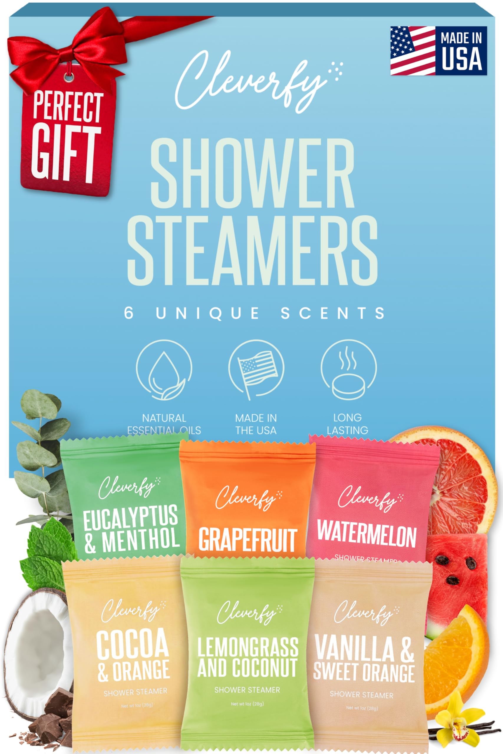 Cleverfy Shower Steamers Aromatherapy for Women and Men - Self-Care Shower Bombs for Stress Relief and Relaxation - 6 Tablets
