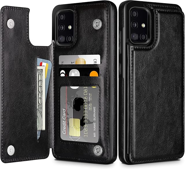 Coolden for Samsung A51 Case Shockproof Case for Samsung A51 Wallet Case with Card Holder Slot Flip Folio Soft PU Leather Magnetic Closure Protective Case Cover for Samsung Galaxy A51 4G (Black)