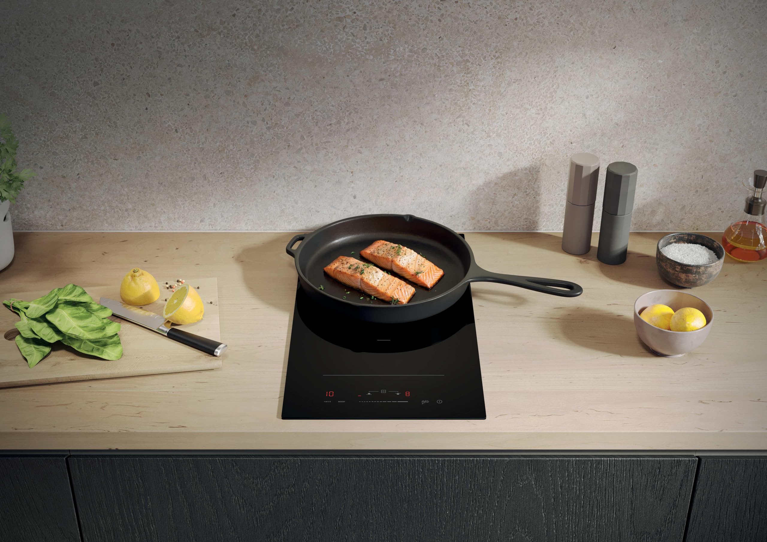 Haier Series 2 HAB32SC Placa de Inducción, 2 Zonas de Cocción, Ancho 30cm, Slider Central, Potencia de 3,6Kw, 9 niveles de potencia + Booster, Temporizador, Bloqueo Infantil, Negro