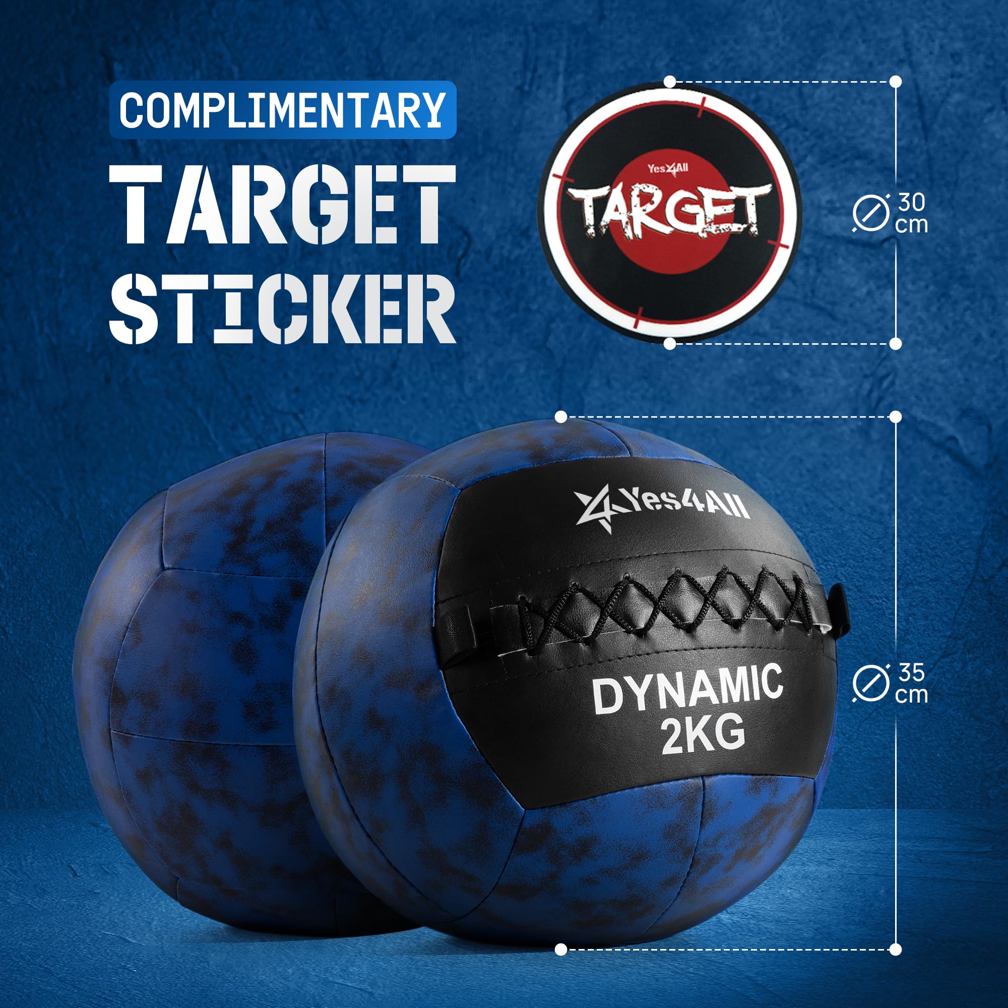 Yes4All 2 KG Ball de mur dynamique/medical ball pour entraînement complet et exercice de force