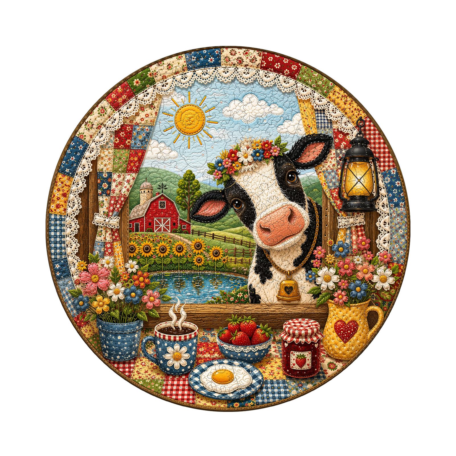 WOODBESTS Wooden Puzzles for Adults, Happy Cow Wooden Puzzle, Irregular Unique Puzzles, Beautiful Gifts for Puzzle Lovers (13.4 * 13.4 in 285pcs)