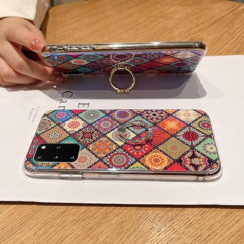 Miniatura 6 de Funda para teléfono Samsung Galaxy S20 Plus con soporte de anillo dorado para niñas y mujeres, linda flor étnica, estilo retro, floral, delgada, a