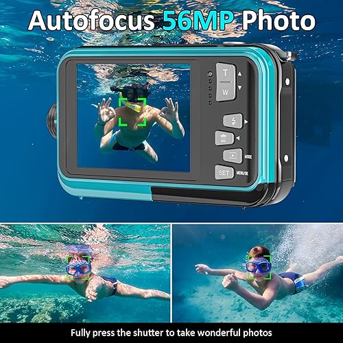 Miniatura 4 de Cámara subacuática 4K de 11 pies impermeable con tarjeta de 32 GB, enfoque automático de 48 MP, cámara submarina selfie de doble pantalla para